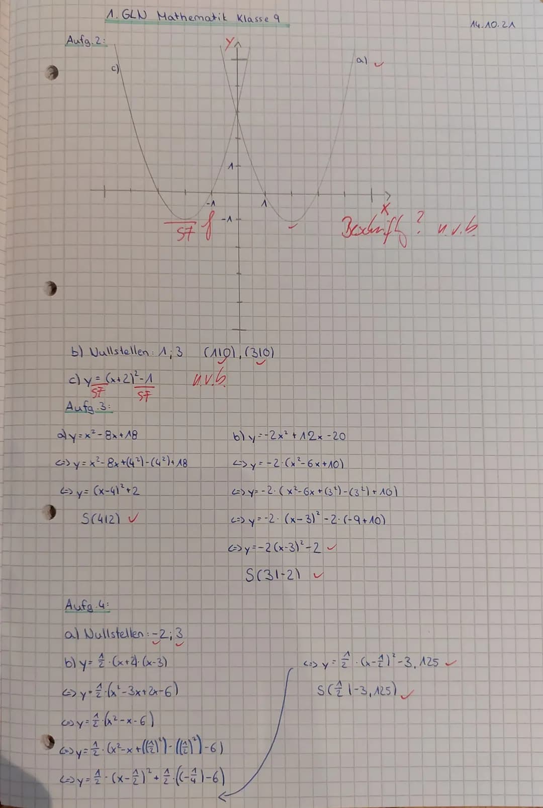 9N
14.10.21
1. Großer Leistungsnachweis in Mathematik

Name:
Aufgabe 1: In der rechten
Abbildung siehst du drei
Parabeln in einem
b)
Koordin