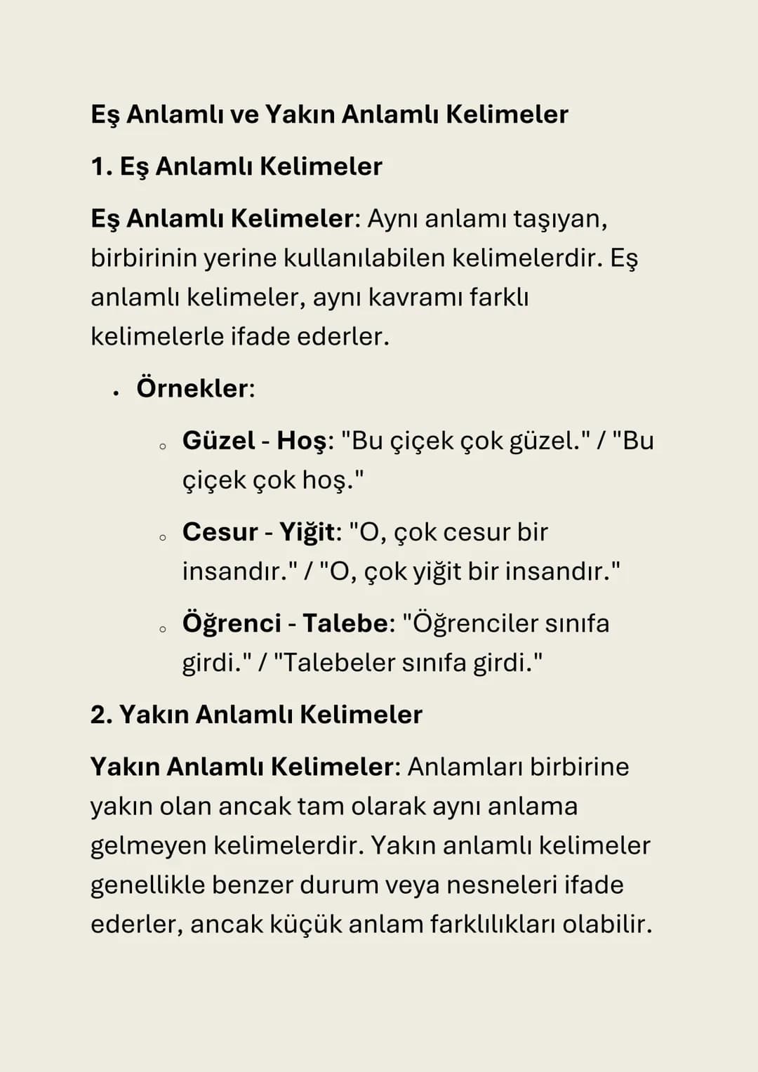 # Eş Anlamlı ve Yakın Anlamlı Kelimeler

1. Eş Anlamlı Kelimeler

Eş Anlamlı Kelimeler: Aynı anlamı taşıyan,
birbirinin yerine kullanılabile