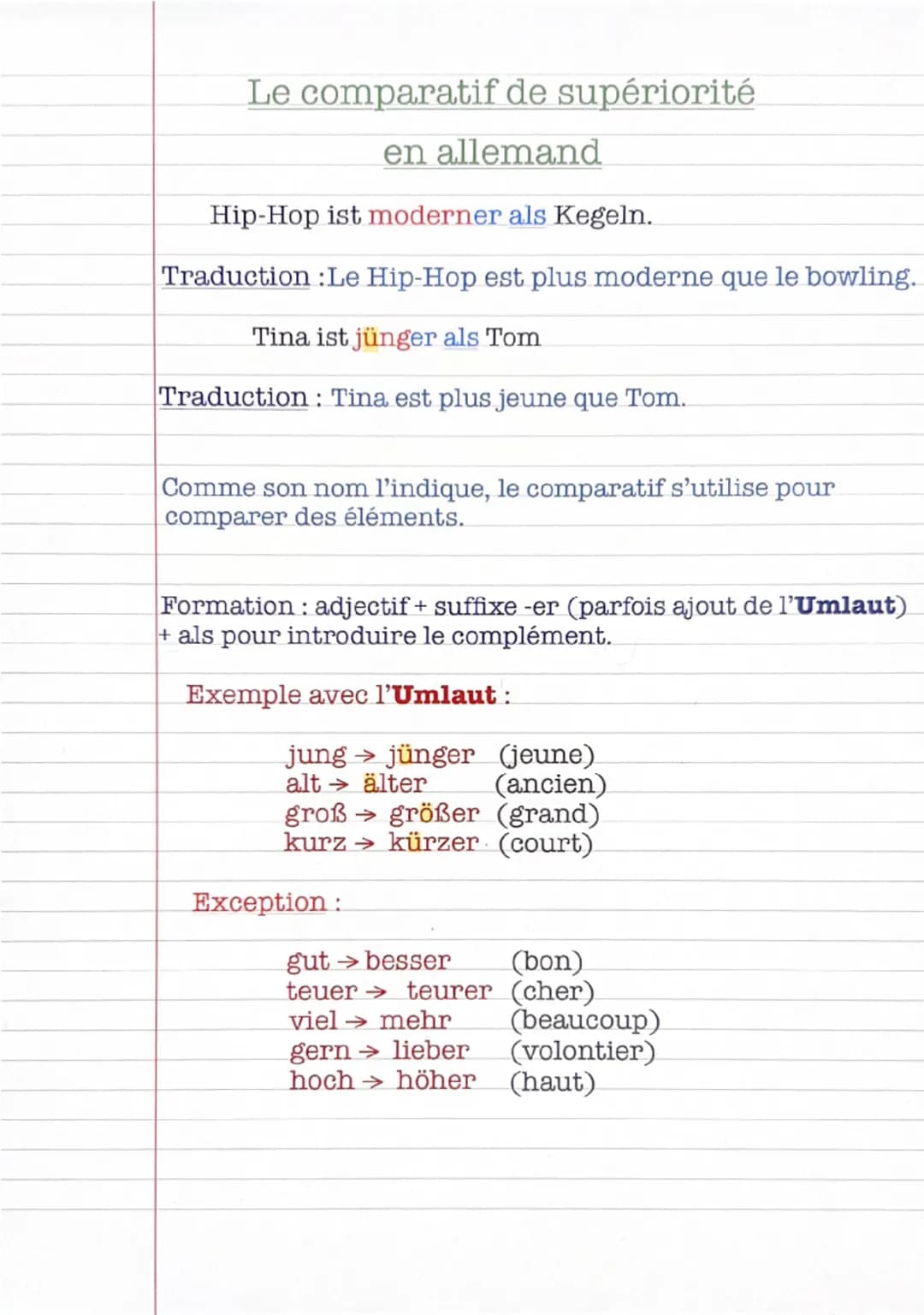 # Le comparatif de supériorité

en allemand

Hip-Hop ist moderner als Kegeln.

Traduction: Le Hip-Hop est plus moderne que le bowling.

Tina