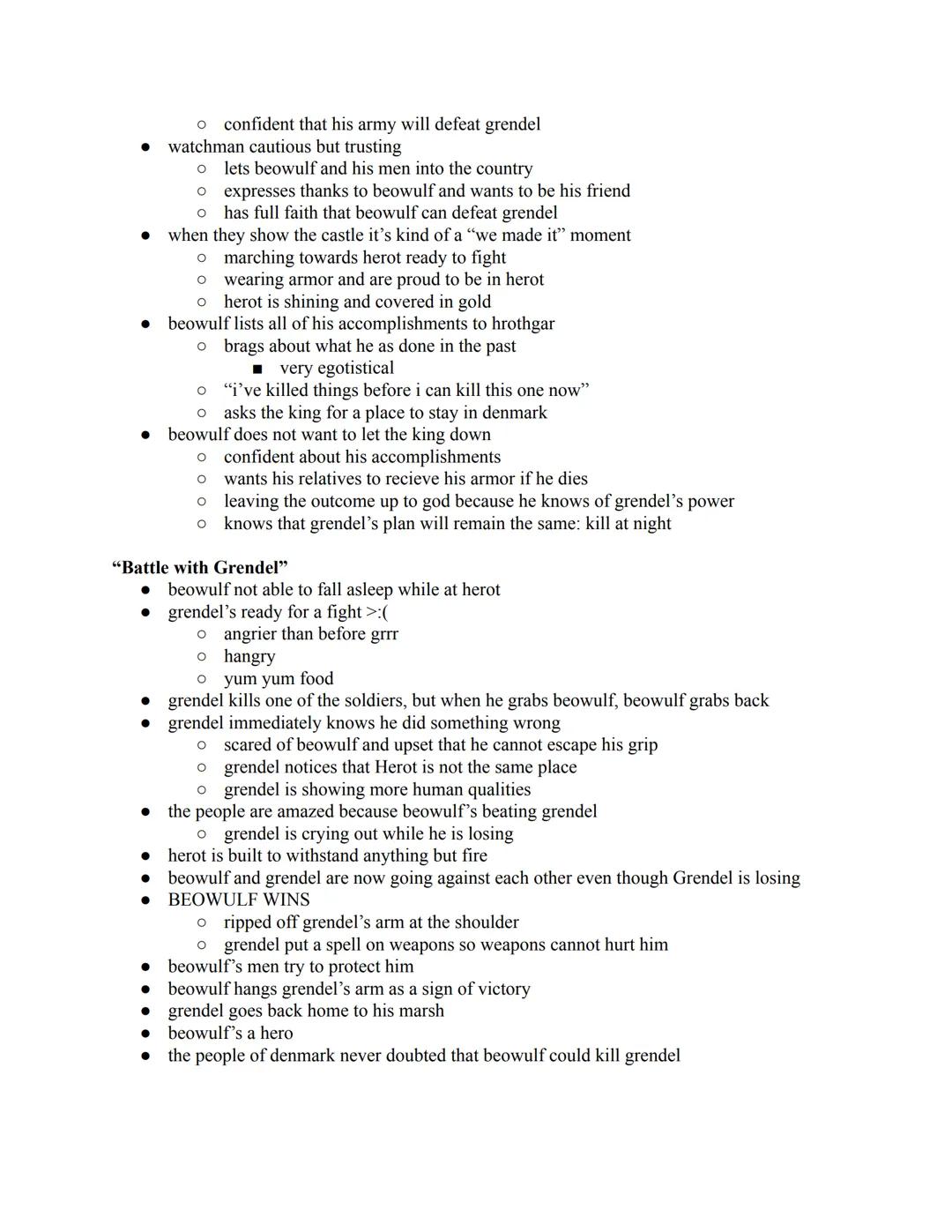 Beowulf's Bare Bones

"The Wrath of Grendel"

⚫ grendel brings death and destruction and destroys happiness
powerful and an ancient being
th