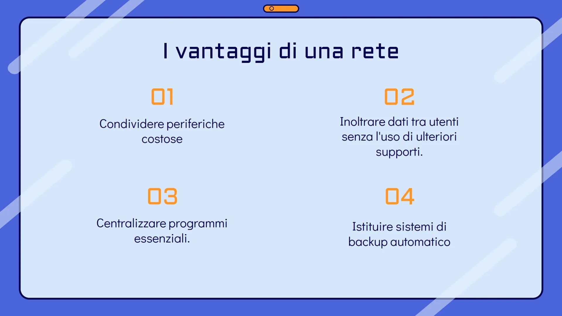 # Le reti
informatiche Che cos'è una rete?

Una rete informatica è un insieme di
computer connessi tra di loro per mezzo di
cavi o antenne c