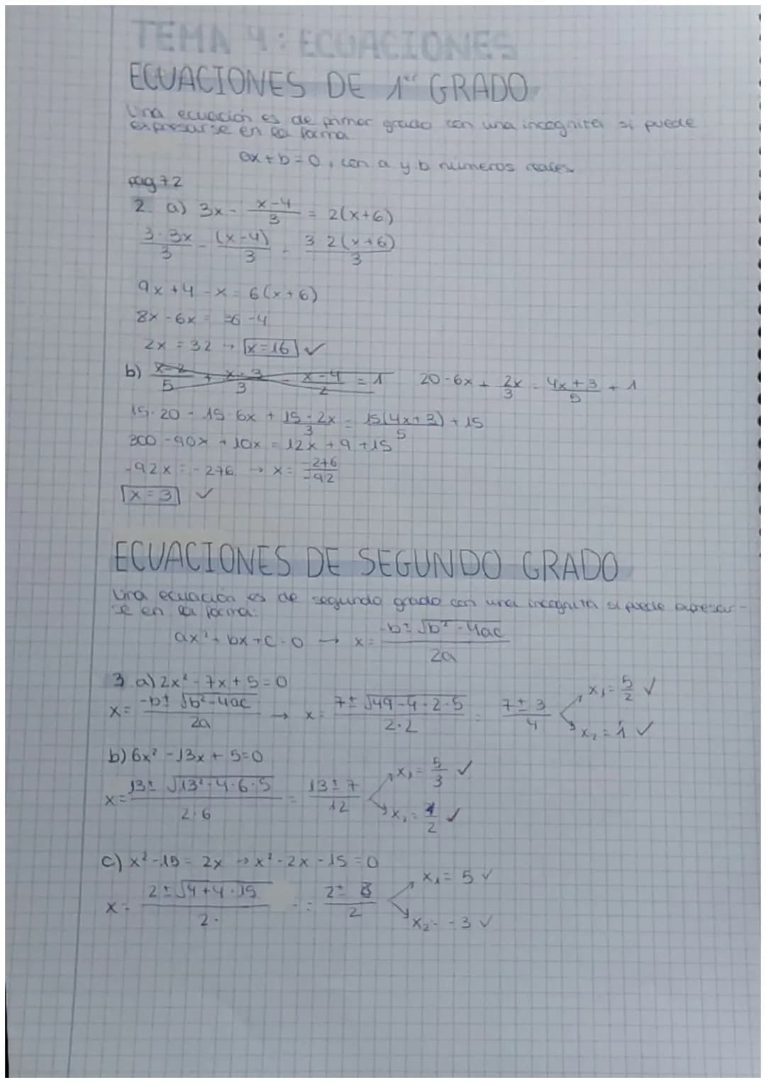 # TEMA 9: ECUACIONES

# ECUACIONES DE 1° GRADO

Una ecuación es de primer grado con una incognita si puede
expresarse en la forma:

$ax+b=0$