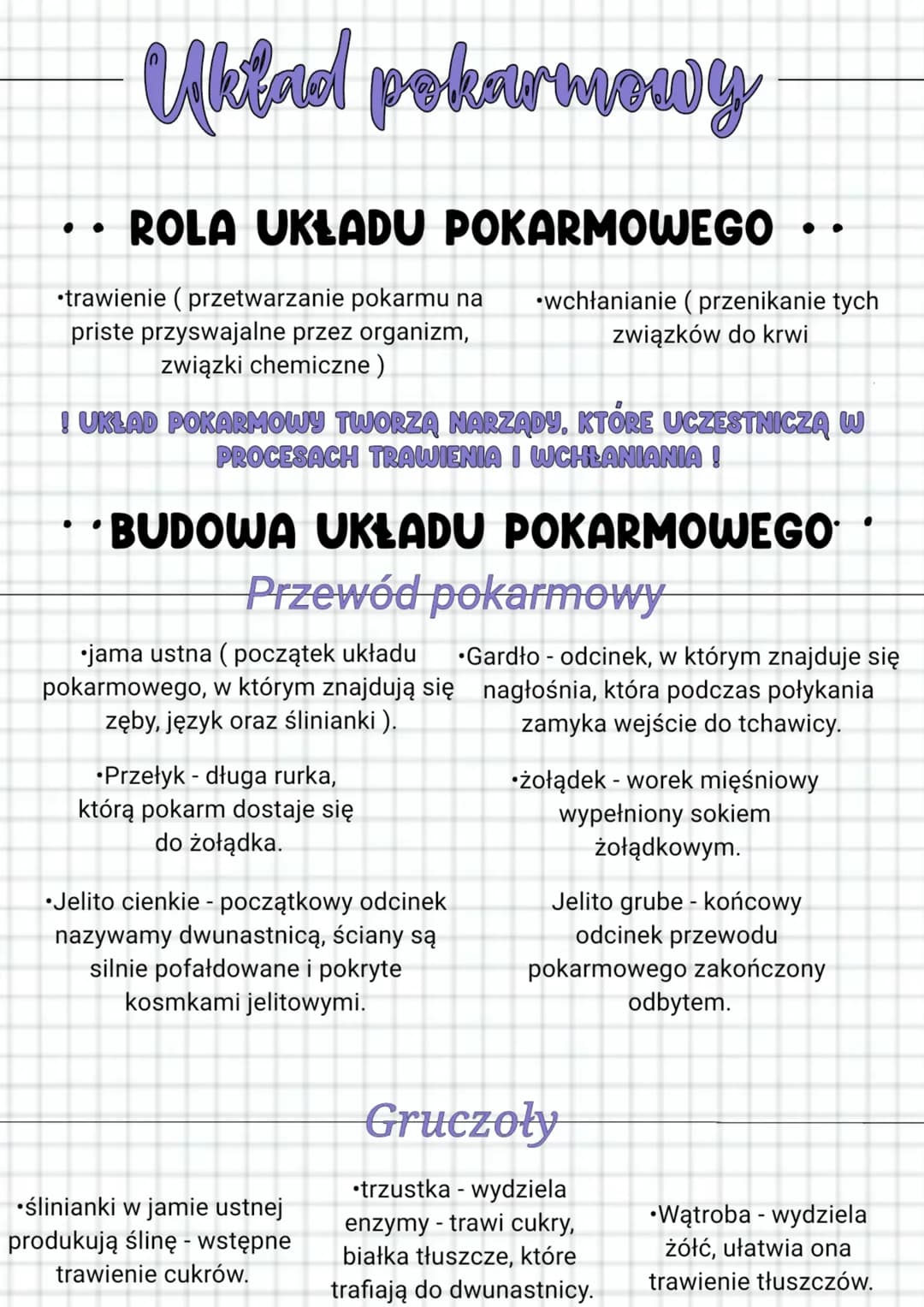 # Układ pokarmowy

• • ROLA UKŁADU POKARMOWEGO • •

•trawienie (przetwarzanie pokarmu na  •wchłanianie (przenikanie tych
priste przyswajalne