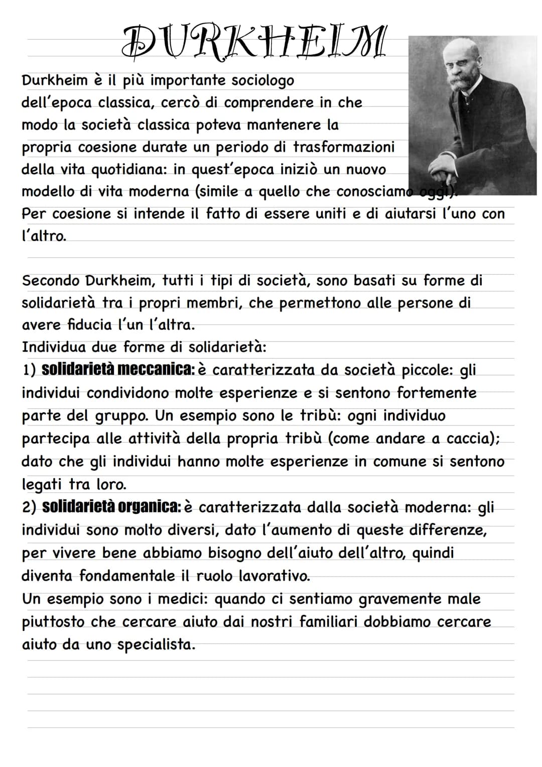 # DURKHEIM

Durkheim è il più importante sociologo
dell'epoca classica, cercò di comprendere in che
modo la società classica poteva mantener