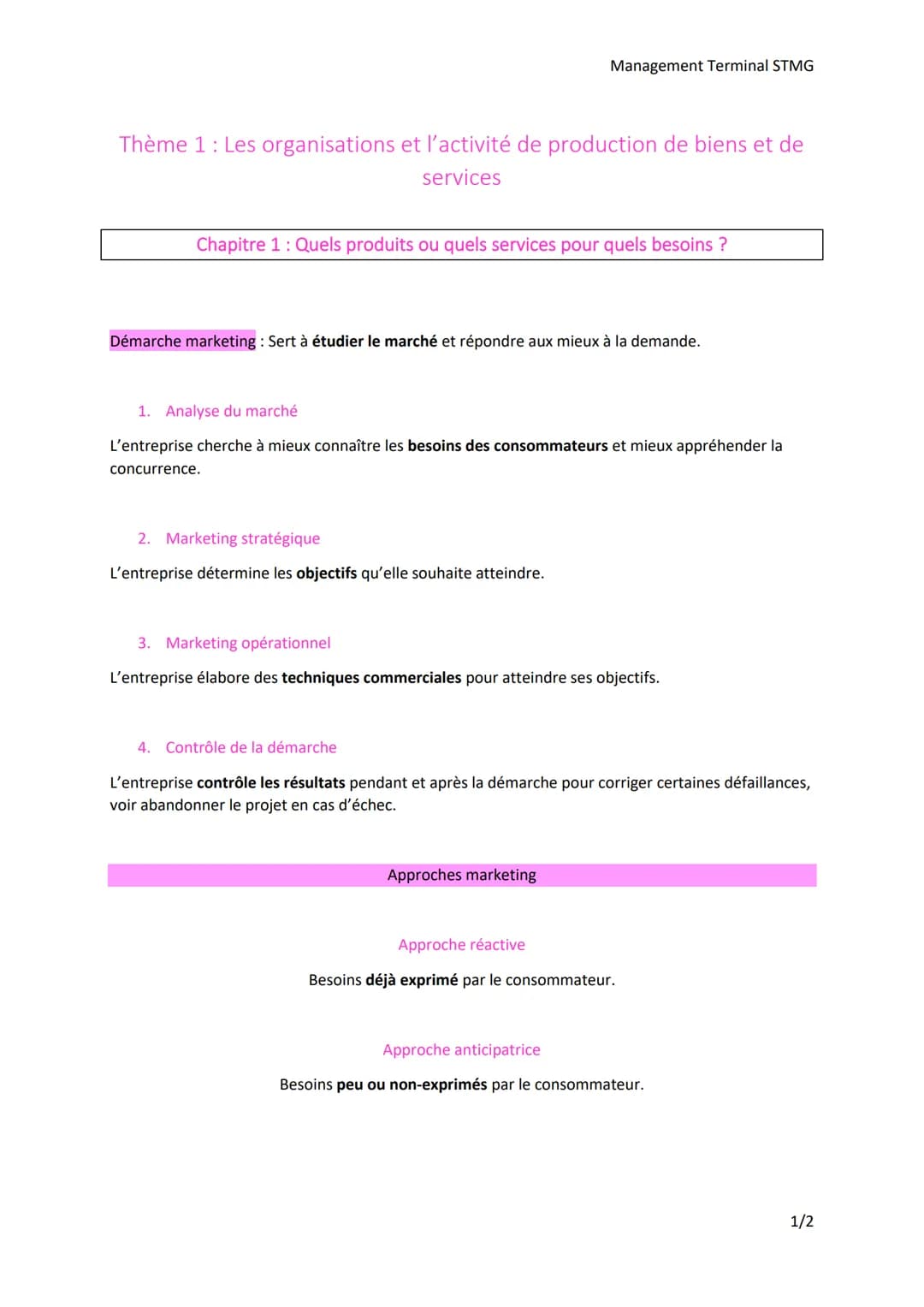 Management Terminal STMG

Thème 1 : Les organisations et l'activité de production de biens et de
services

Chapitre 1 : Quels produits ou qu
