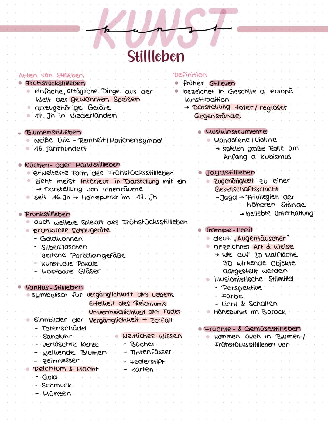 # KUNST

Stillleben

Welche Funktionen hat Kunst?

*   aesthetische Funktion

    religiós / symbolisch

*   politisch / militārisch

    re