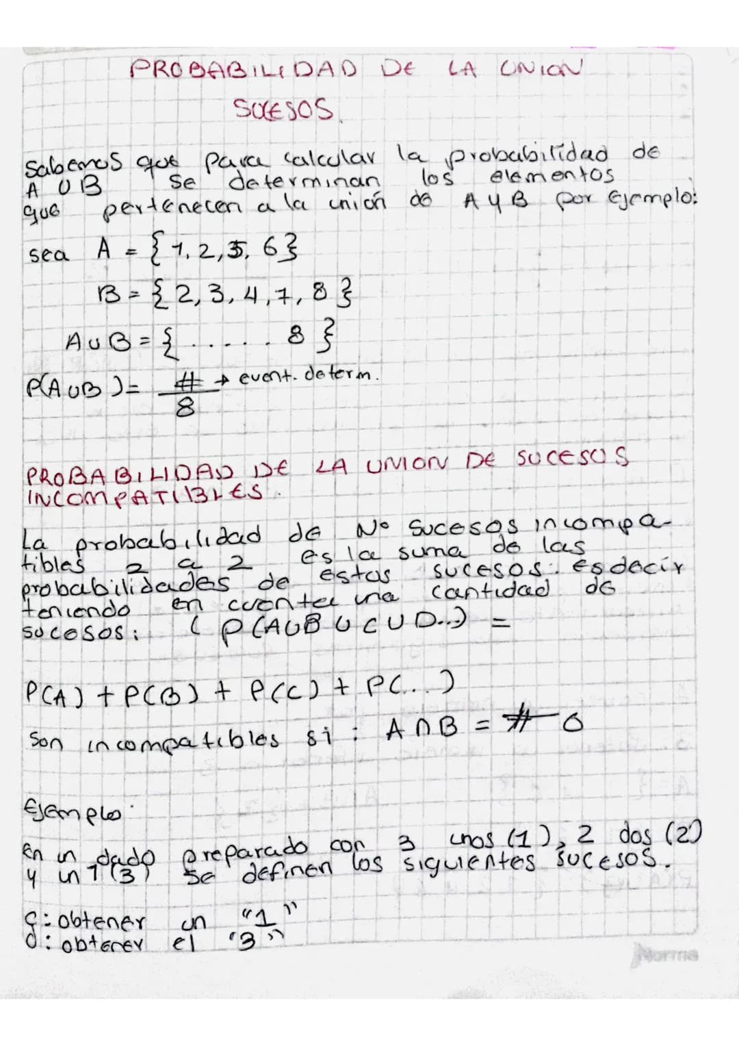 # PROBABILIDAD DE LA ONION

SOCESOS

Sabemos que para calcular la probabilidad de
A UB se determinan los elementos
que pertenecen a la unión