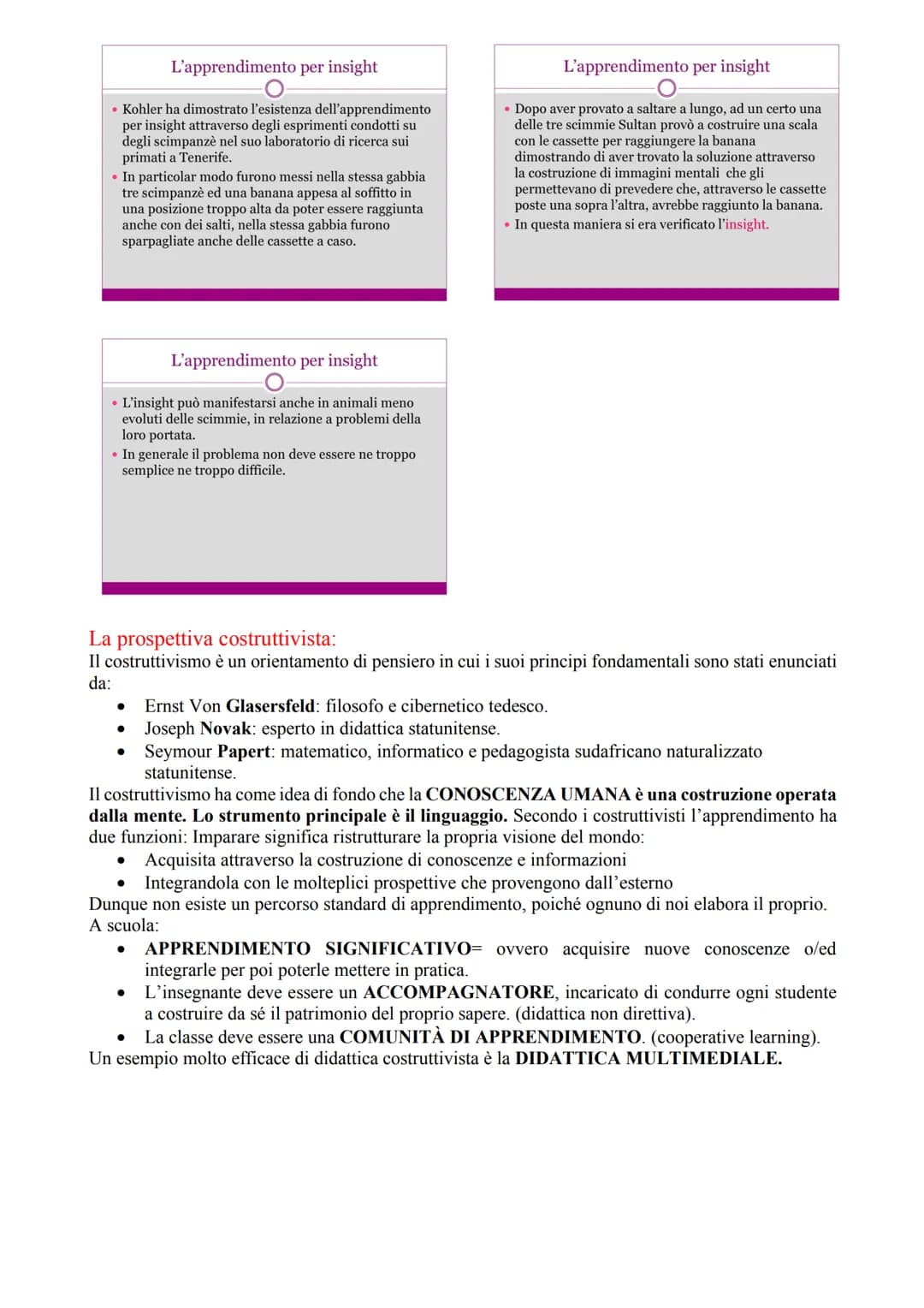 # L'APPRENDIMENTO

Definizione:
L'apprendimento è una modifica del nostro comportamento, basato sull'esperienza:
- Non implica sempre un ins
