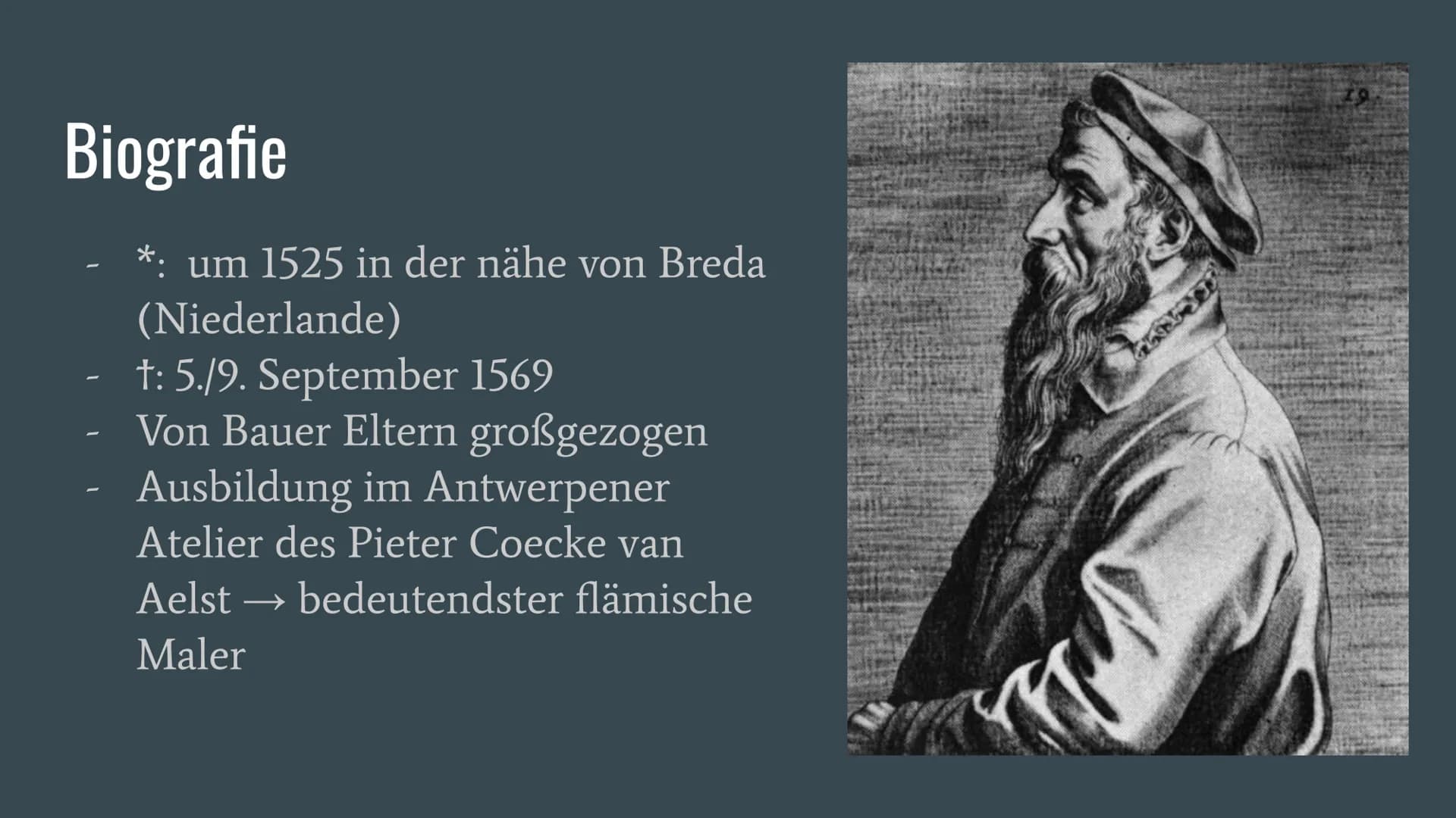 # Pieter Bruegel der Ältere

...

18.08.22 Q1 Kunst RAD # Agenda

- Biografie
- Bruegels Werke und Stil
- Der Konflikt um Bruegels Kunst
- A