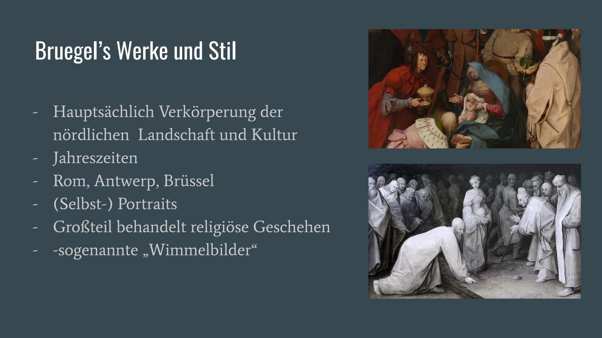 # Pieter Bruegel der Ältere

...

18.08.22 Q1 Kunst RAD # Agenda

- Biografie
- Bruegels Werke und Stil
- Der Konflikt um Bruegels Kunst
- A