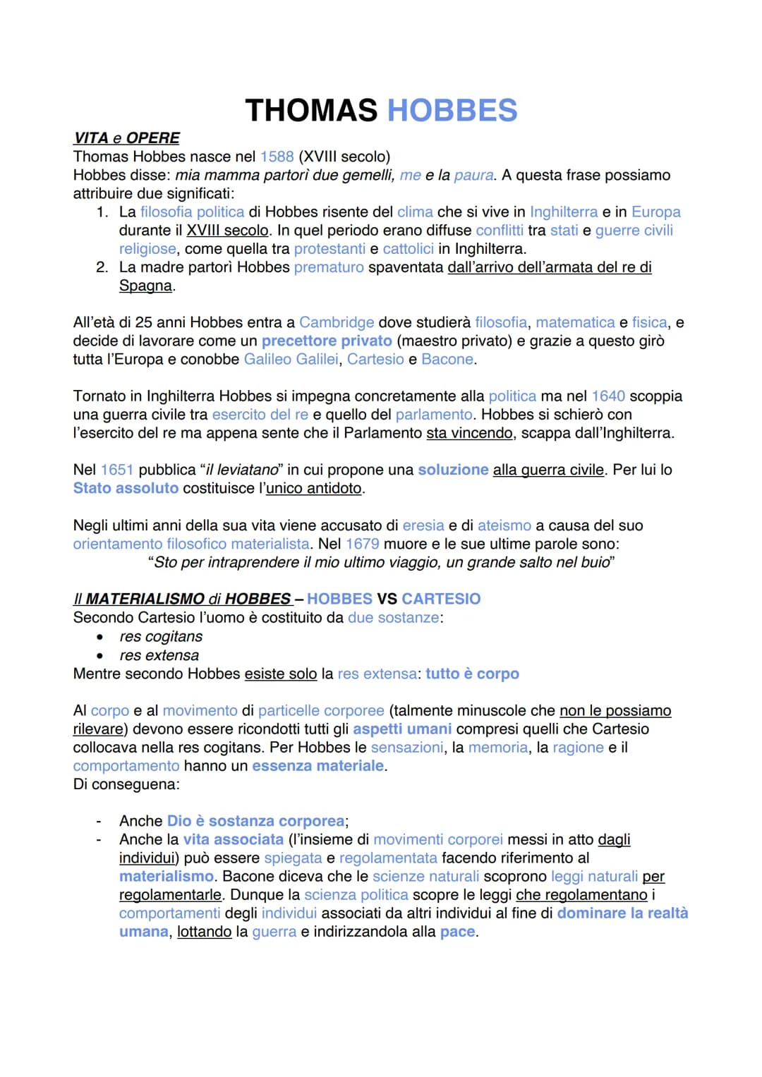 # THOMAS HOBBES

VITA e OPERE

Thomas Hobbes nasce nel 1588 (XVIII secolo)
Hobbes disse: mia mamma partori due gemelli, me e la paura. A que