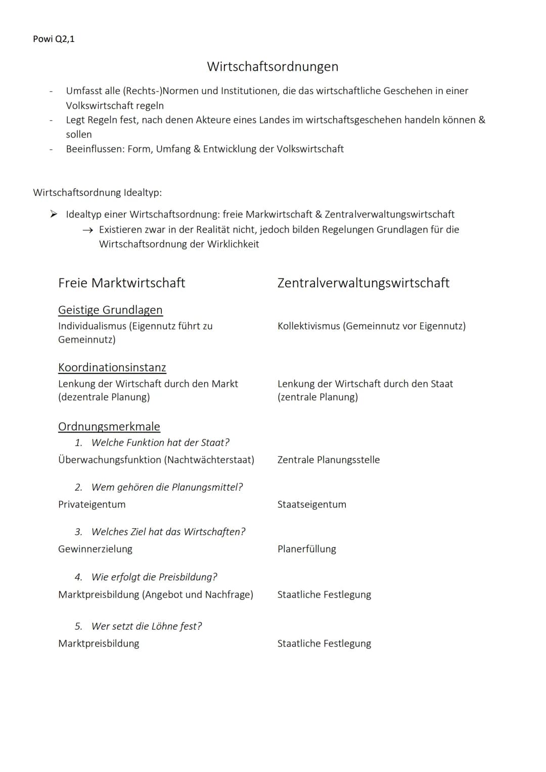 Powi Q2,1

Wirtschaftsordnungen

- Umfasst alle (Rechts-)Normen und Institutionen, die das wirtschaftliche Geschehen in einer
Volkswirtschaf
