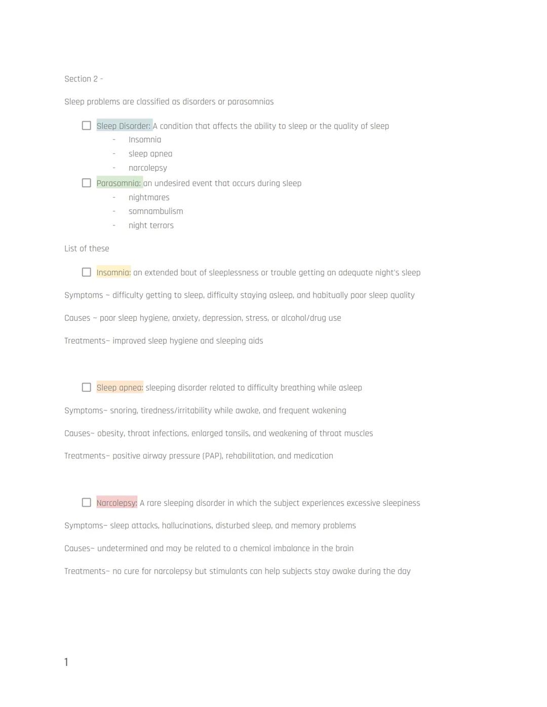 # Biopsychology Notes
Unit 4 - Biopsychology: State of Consciousness

Sleep Disorders

➤ 60% of adults experience sleep problems at least a 