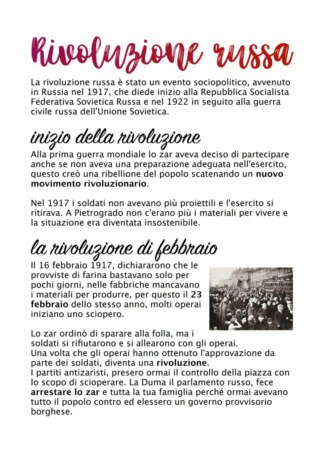 # Rivoluzione russa

La rivoluzione russa è stato un evento sociopolitico, avvenuto
in Russia nel 1917, che diede inizio alla Repubblica Soc