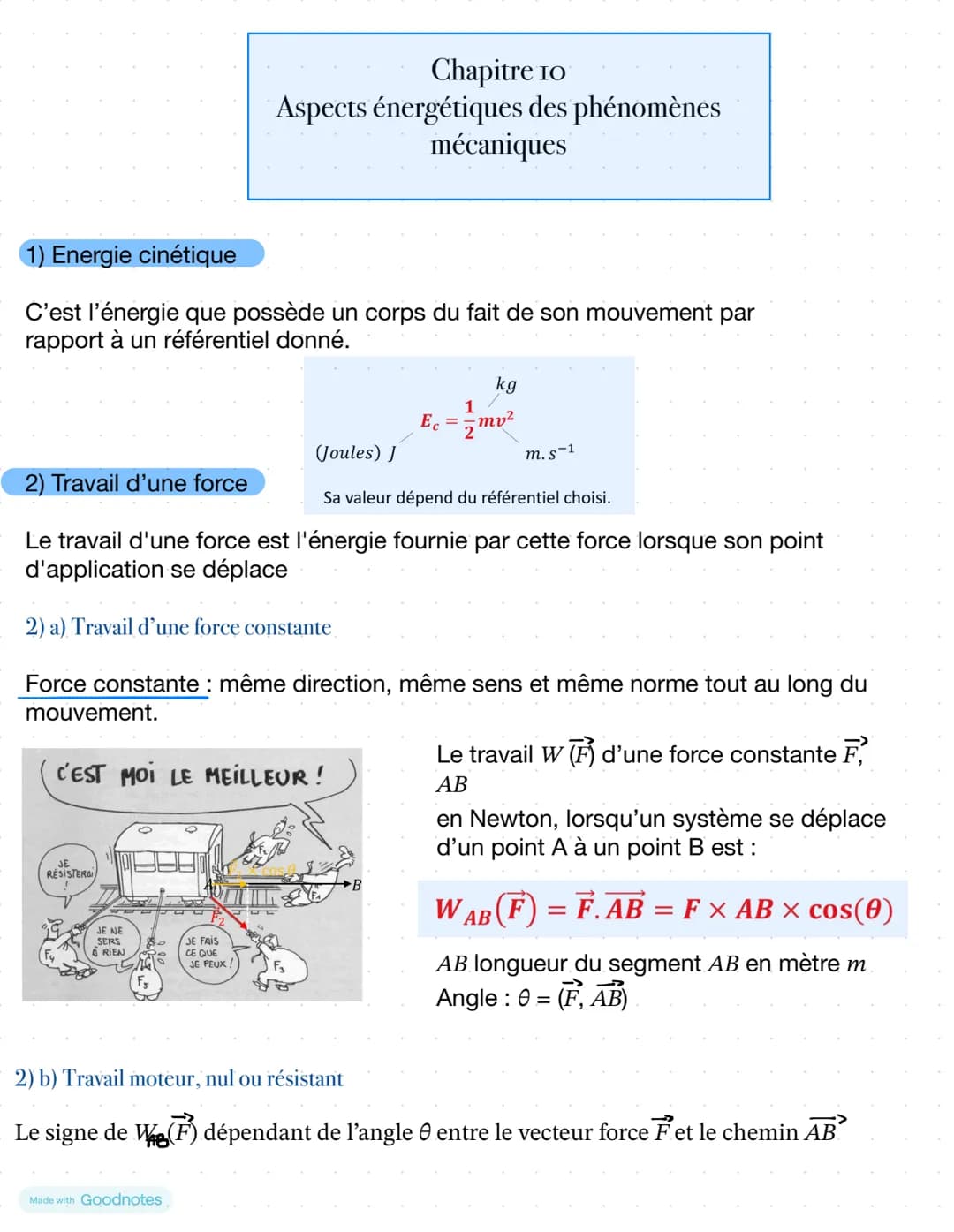 # Chapitre 10
Aspects énergétiques des phénomènes
mécaniques

1) Energie cinétique

C'est l'énergie que possède un corps du fait de son mouv