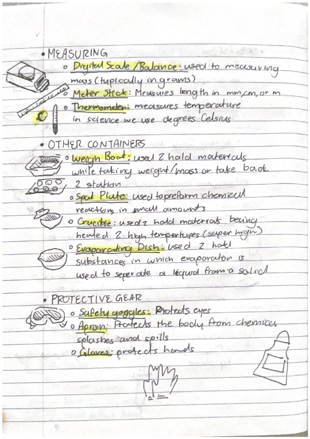 Physical Science
THE BASICS: LAB EQUIPMENT
Lab Equipment
• GLASSWARE
08/28/2023
• Graduated Cylinder: Makes precise volume
measurements of l