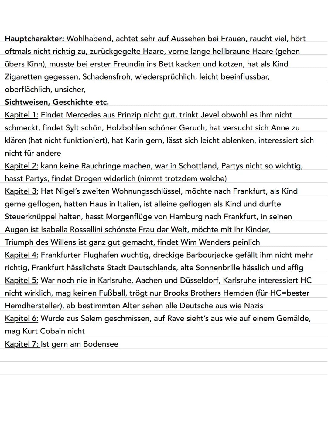 Buch Zusammenfassung „Faserland"

Kapitel 1 (S.13-24) Zusammenfassung: Reise startet auf Sylt, Hauptcharakter trinkt Jever,
hat sich mit Kar