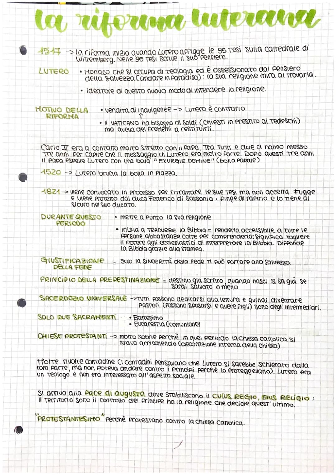 # la riforma luterana

*   15-17 la riforma inizia quando Lurero affigge le 95 Tesi sulla catedrale di
Wittemberg. Nelle 95 Tesi scrive il s