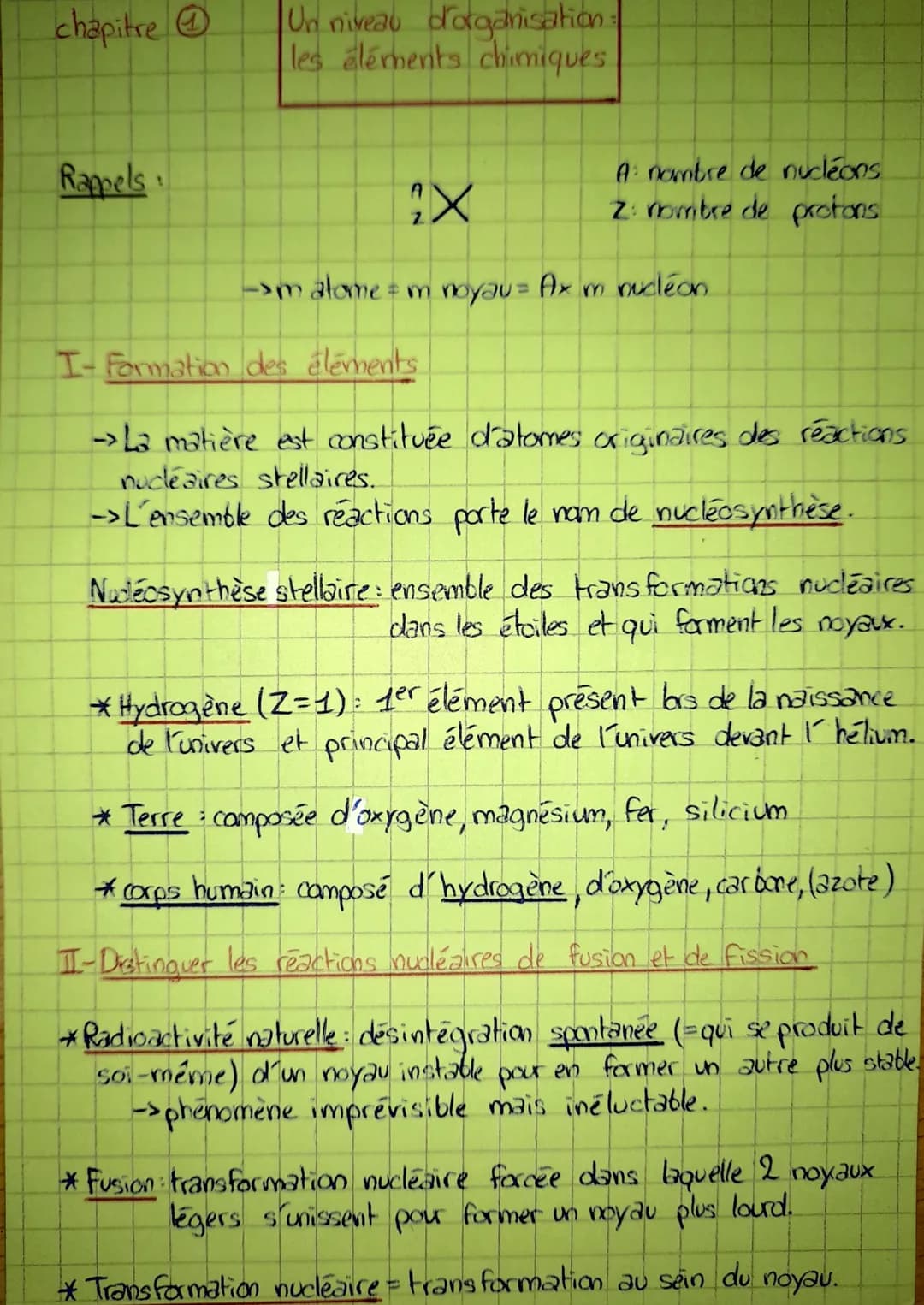 chapitre

Un niveau d'organisation:
les éléments chimiques.

Rappels

A: nombre de nucléans
Z: nombre de protons

$X$

->m atome = m noyau =