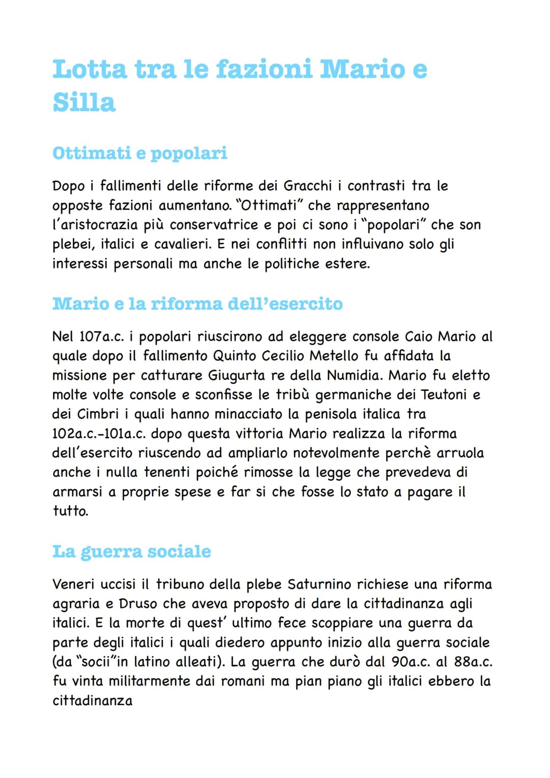# Lotta tra le fazioni Mario e
Silla

Ottimati e popolari

Dopo i fallimenti delle riforme dei Gracchi i contrasti tra le
opposte fazioni au