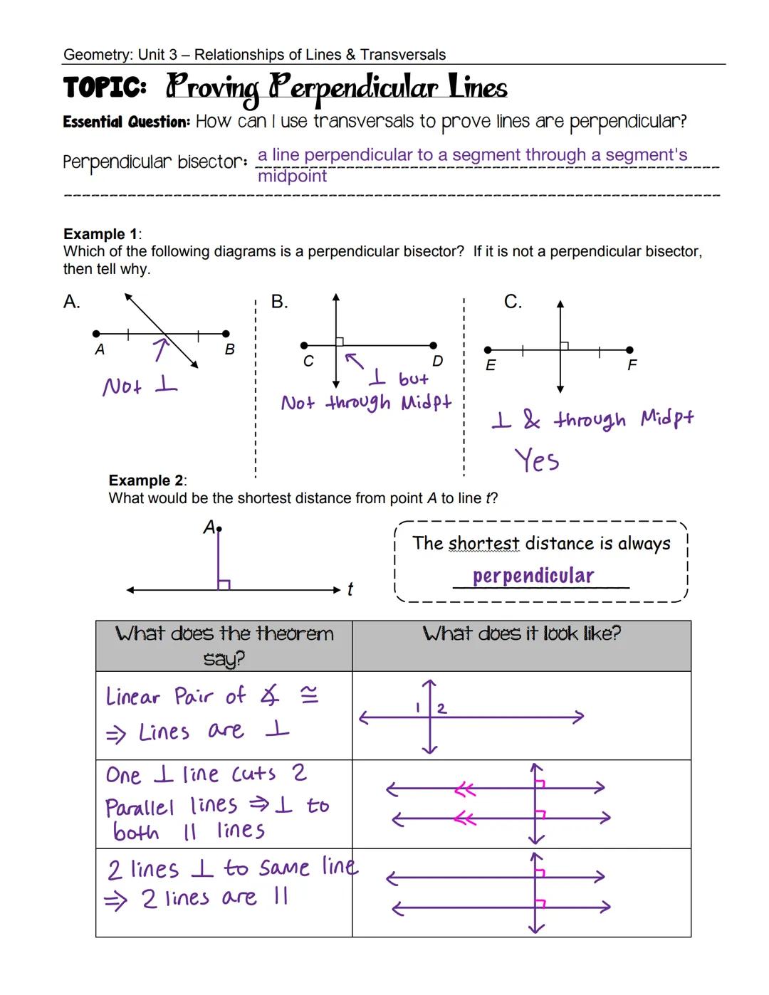 Geometry: Unit 3 - Relationships of Lines & Transversals
3.4 Notes - Proving Lines Parallel & Perpendicular

Warm Up:
Which geometric princi
