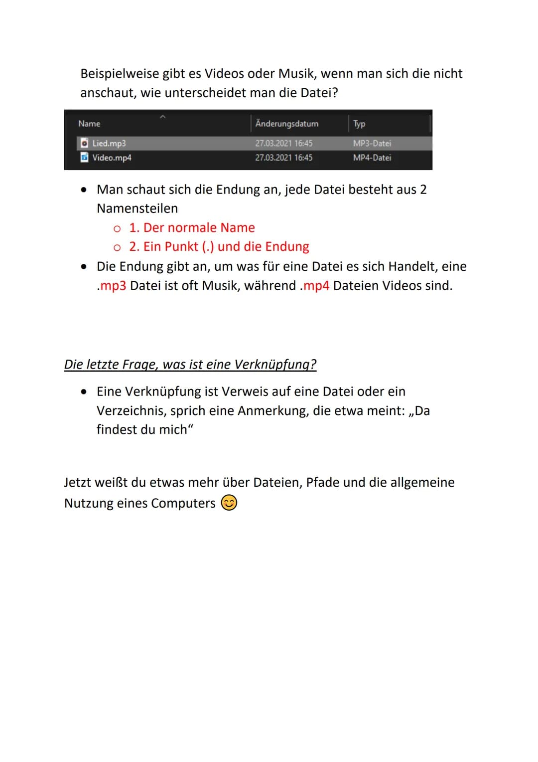 # Zusammenfassung Informatik (Leichte
Nutzung von Windows)

Zuerst muss man das Pfad/Verzeichnis System erklären:

Datei Start Freigeben Ans
