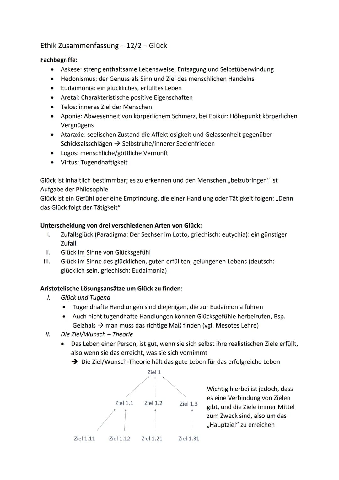 Ethik Zusammenfassung - 12/2 - Glück

Fachbegriffe:

- Askese: streng enthaltsame Lebensweise, Entsagung und Selbstüberwindung
- Hedonismus: