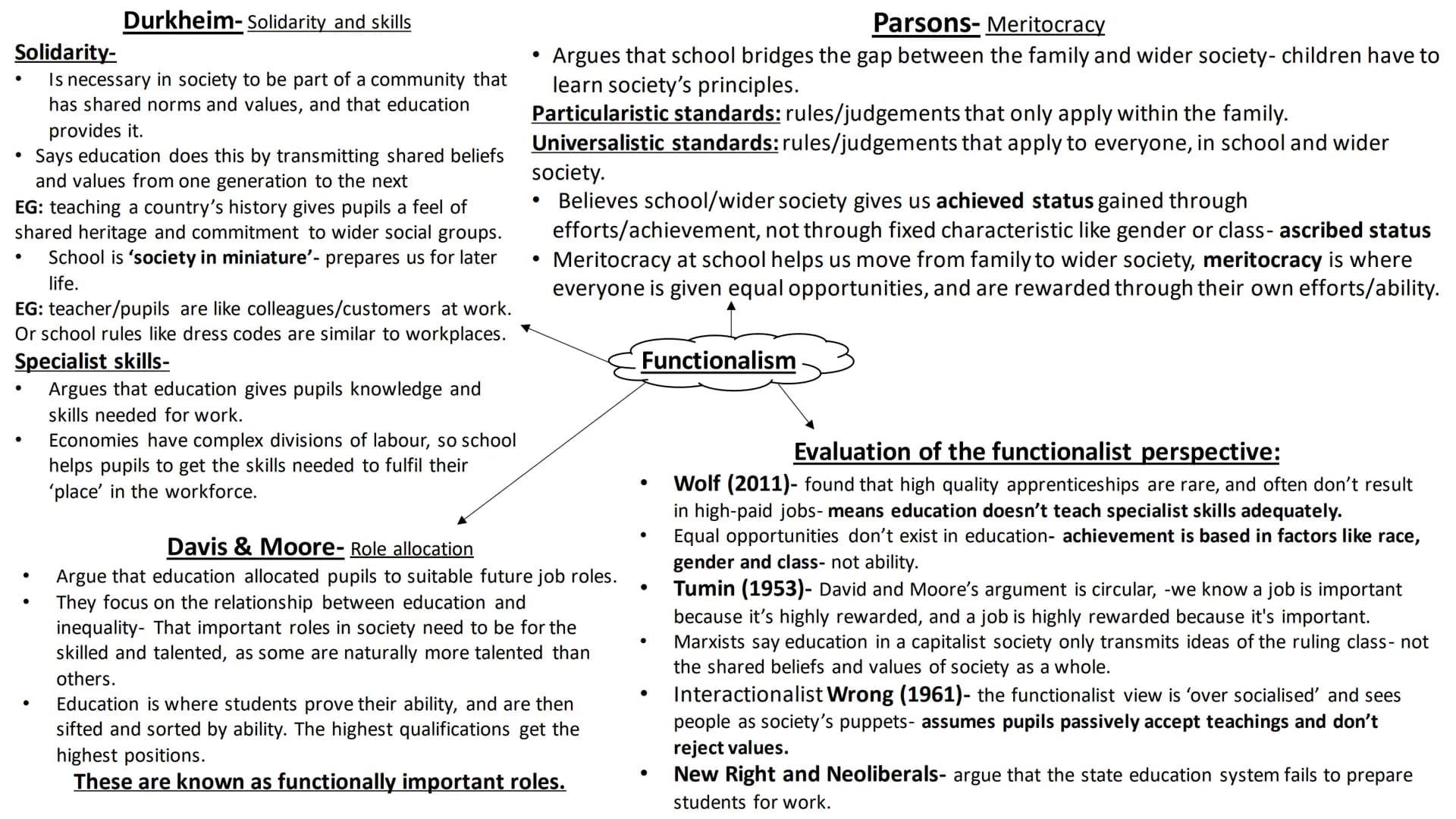 Education- full topic revision # Sociological perspectives on
## education # Durkheim- Solidarity and skills

Solidarity-

*   Is necessary 