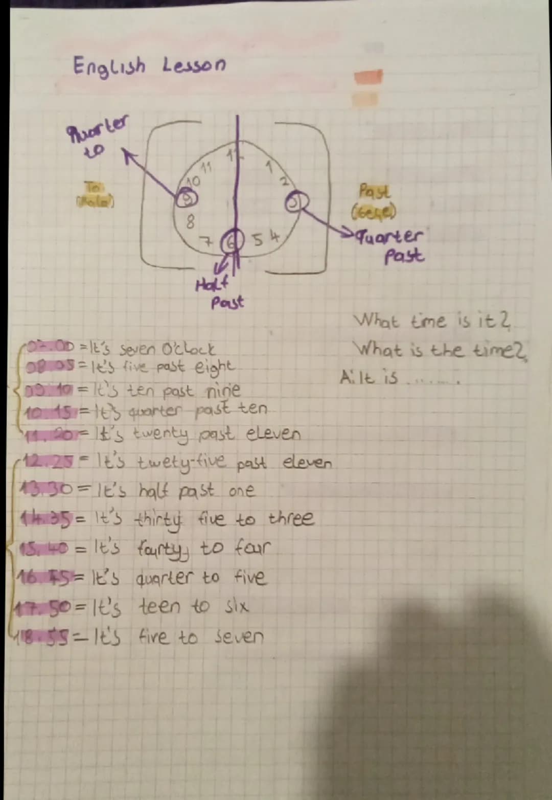 English Lesson

quarter
to

10 11 1

8
7654
Half
Past

Past
(беде)
quarter
Past

07.00 = It's seven O'clock
08.05=It's five past eight
09:10