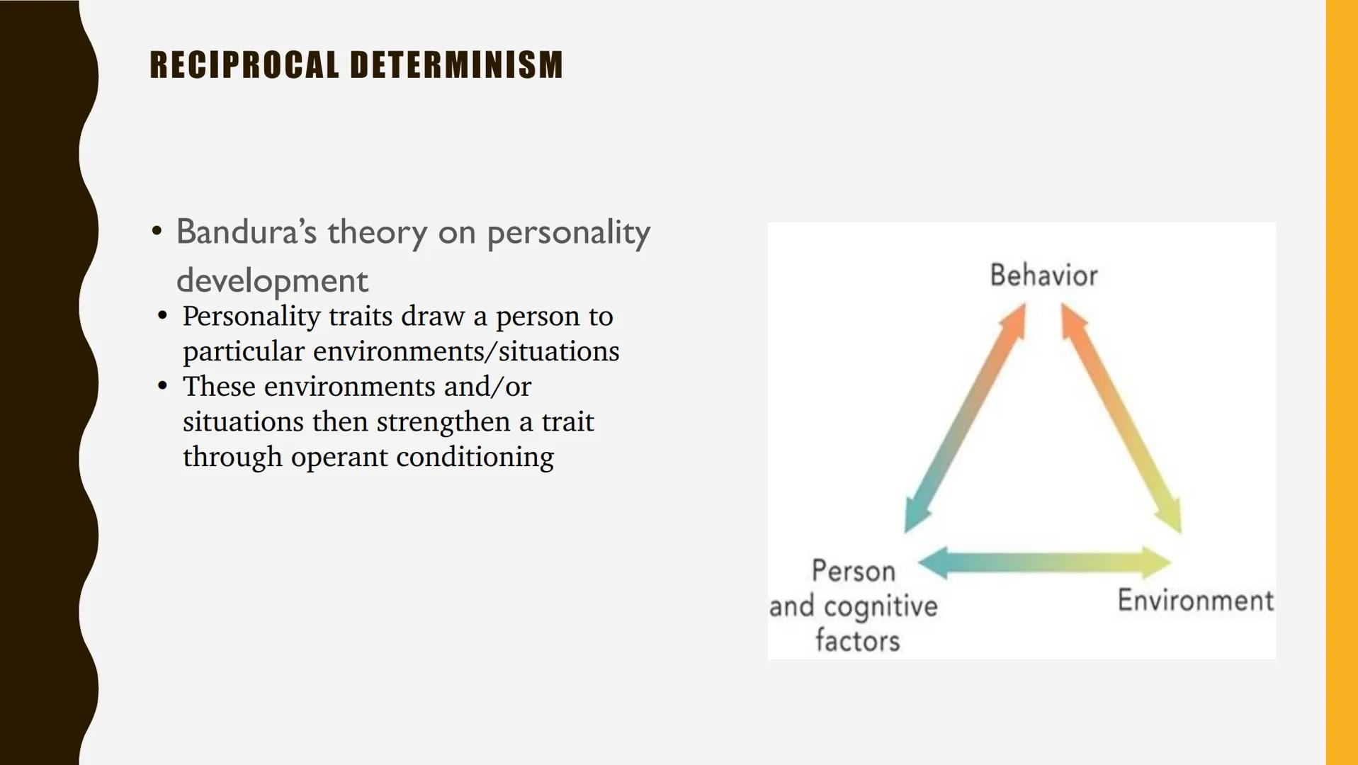 THEORIES OF PERSONALITY: SOCIO-COGNITIVE THEORIES

• social, cognitive and behavioral learning variables interact and
influence personality 