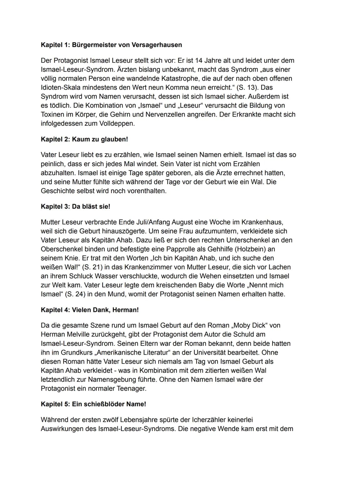 # Nennt mich nicht Ismael

Inhaltsangabe/Zusammenfassung

2006 erschien der Jugendroman „Don't Call Me Ishmael!" des australischen Autors
Mi