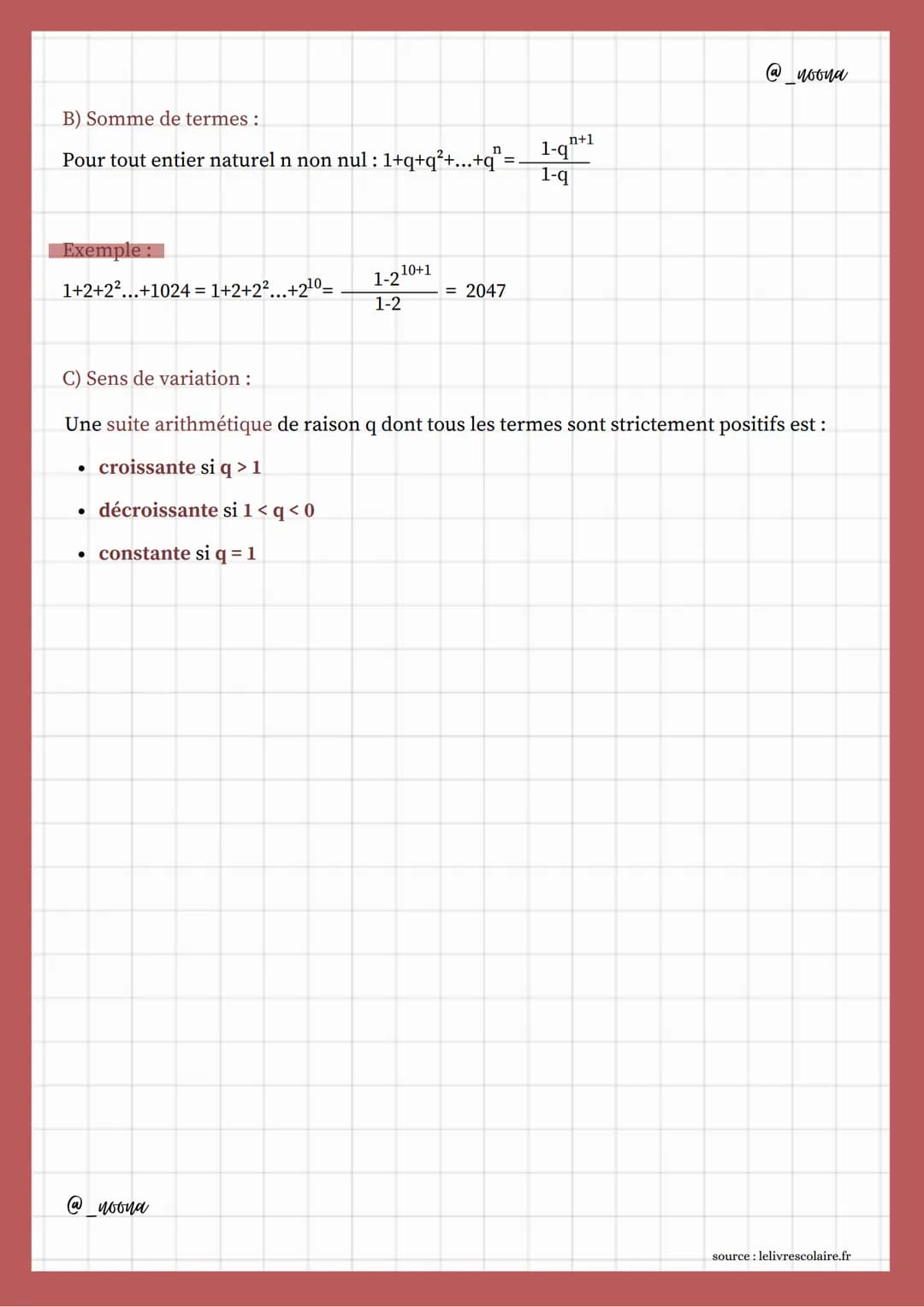 # Suites numeriques

@noona

- spé maths rère-

1] Généralités :

A) Définition et mode de génération :

Une suite numérique (Un) est une li