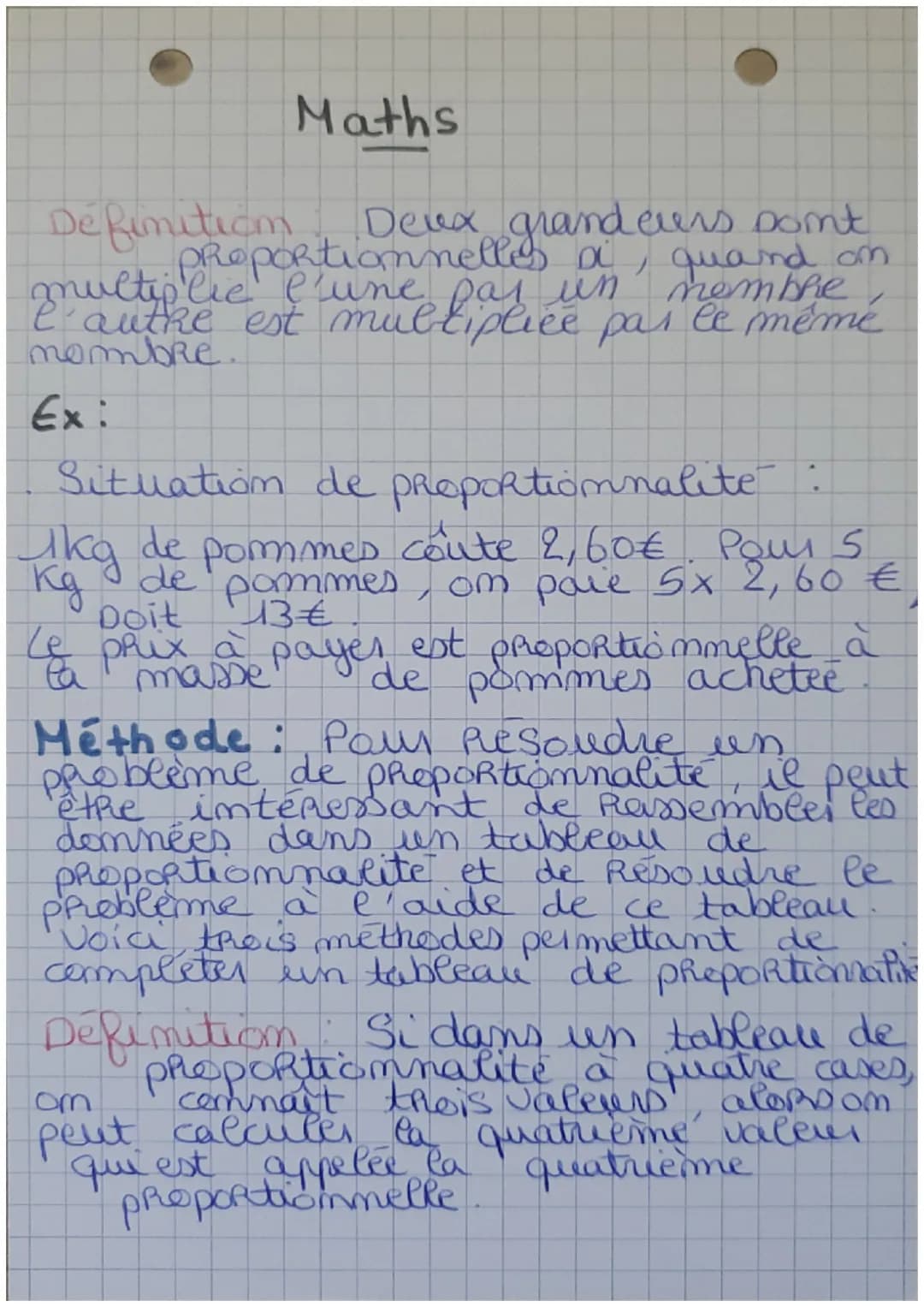 # Maths

De finition

Deux grandeurs somt
Proportionnelles ai, quand on
nultiplie e'une pas un membre
I authe est multiplice par le mêmé
mom