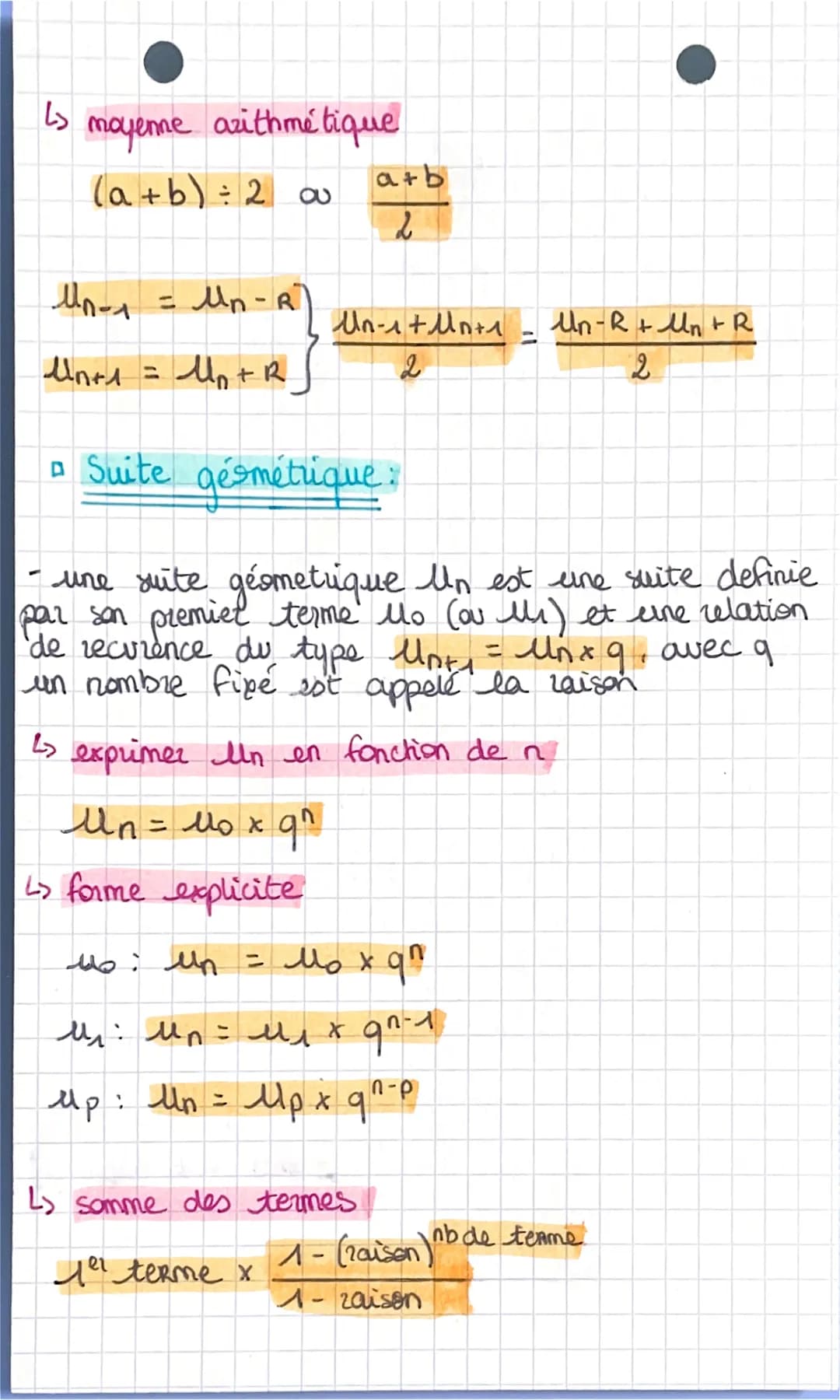 # Les suites
math

A Suite authmétique:

- une suite arithmétique il est une suite defini
par son premier terme Mo (ai lui) et une
relation 