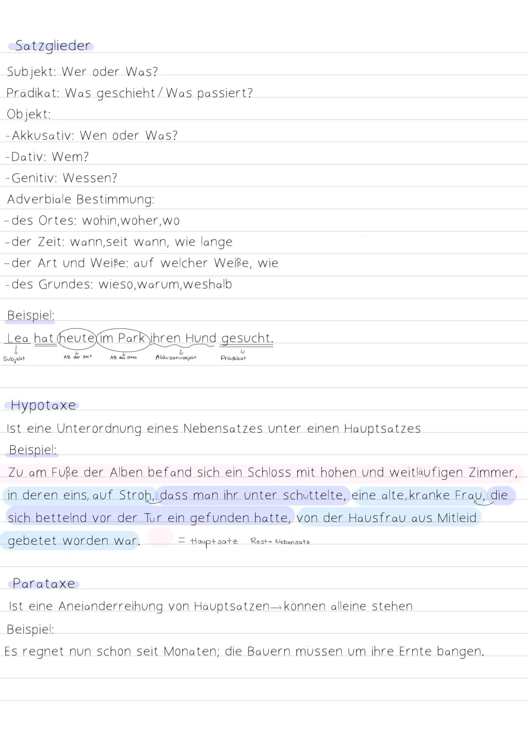 Deutsche Pio

Prüfung Satzglieder

Subjekt: Wer oder Was?

Pradikat: Was geschieht/Was passiert?

Objekt:

-Akkusativ: Wen oder Was?

-Dativ