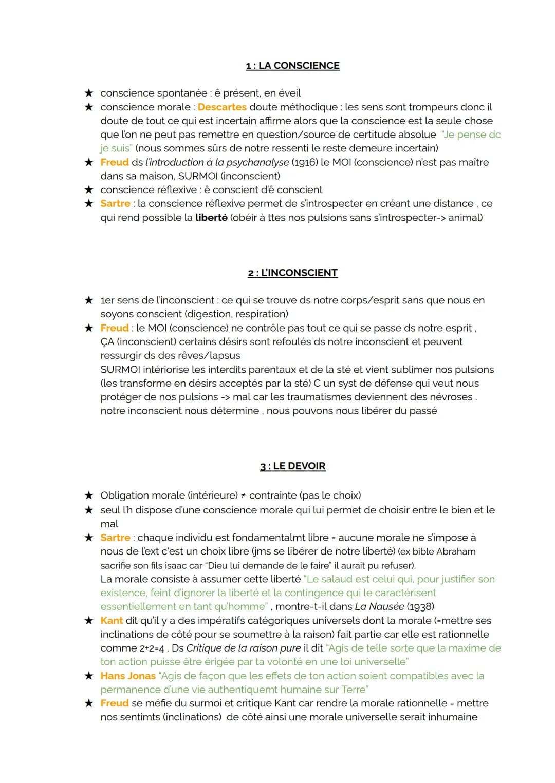 # 1: LA CONSCIENCE

★ conscience spontanée: é présent, en éveil
★ conscience morale: Descartes doute méthodique: les sens sont trompeurs don