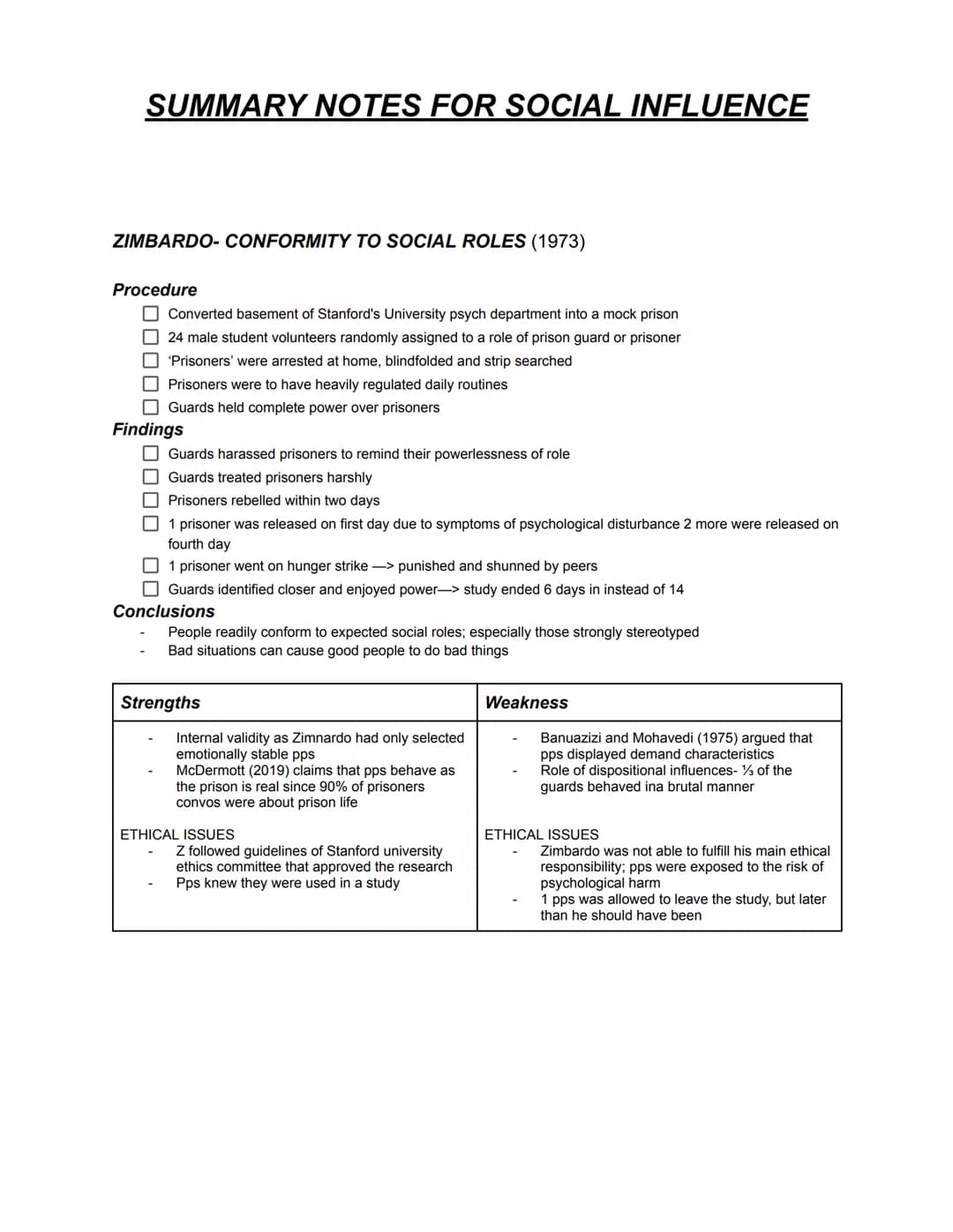 # SUMMARY NOTES FOR SOCIAL INFLUENCE

## ASCH EXPERIMENT FOR CONFORMITY

Procedure

- 123 participants (pps) American males
- Naive pps in a