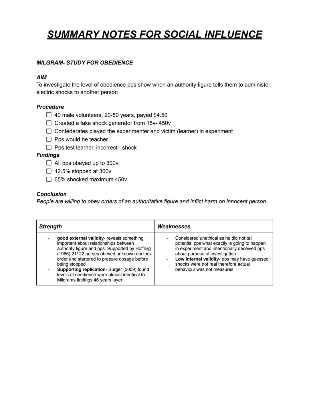 # SUMMARY NOTES FOR SOCIAL INFLUENCE

## ASCH EXPERIMENT FOR CONFORMITY

Procedure

- 123 participants (pps) American males
- Naive pps in a
