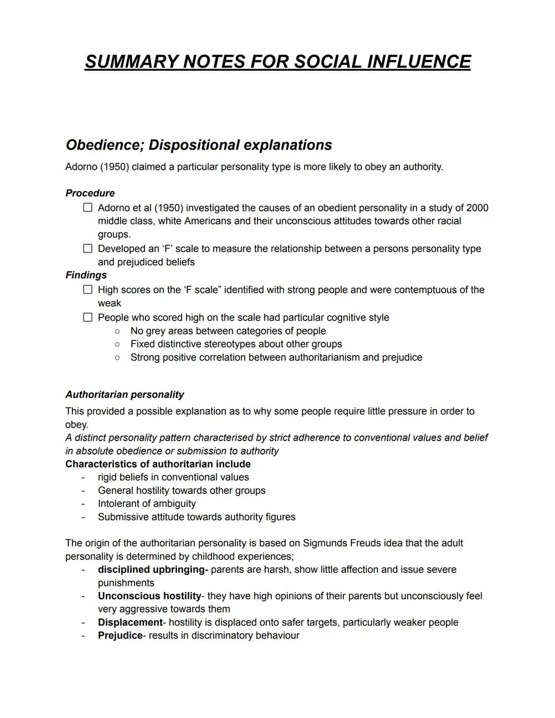 # SUMMARY NOTES FOR SOCIAL INFLUENCE

## ASCH EXPERIMENT FOR CONFORMITY

Procedure

- 123 participants (pps) American males
- Naive pps in a
