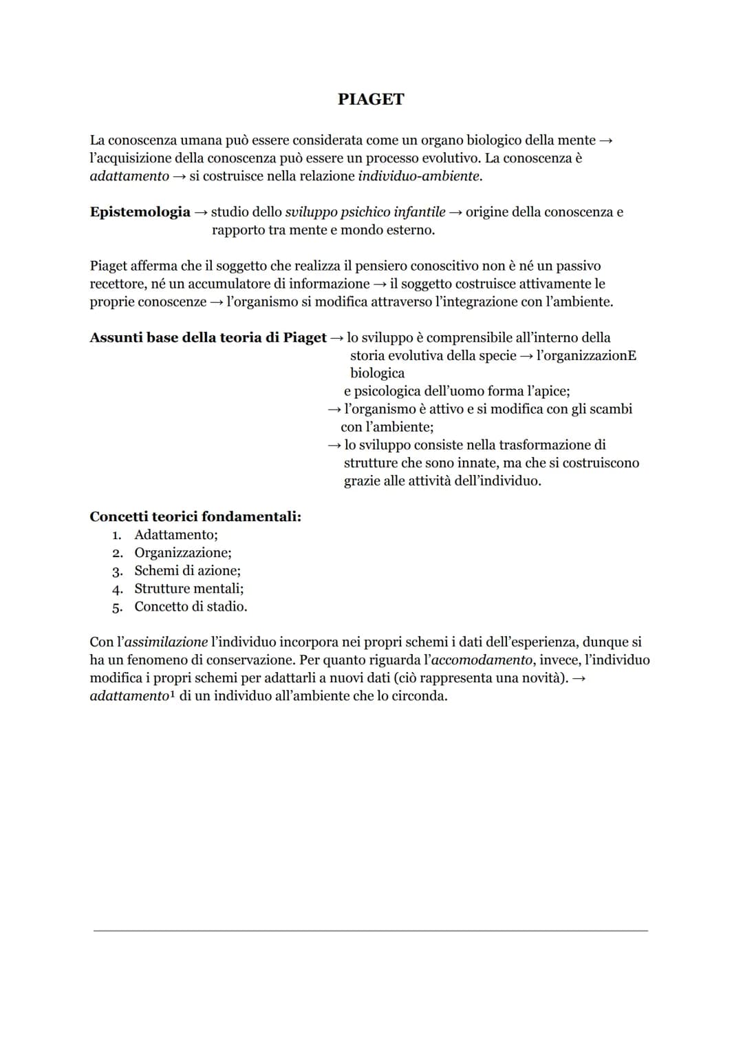 # PIAGET

La conoscenza umana può essere considerata come un organo biologico della mente →
l'acquisizione della conoscenza può essere un pr