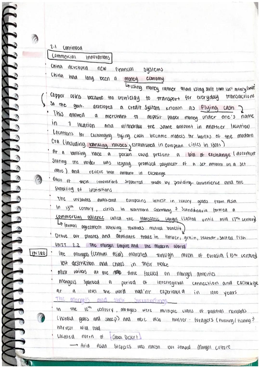 2.1 Continued
Commercial
Innovarions
China developed
new
Financial
systems
Ching haa
long been a money economy
Lusing money rather than usin