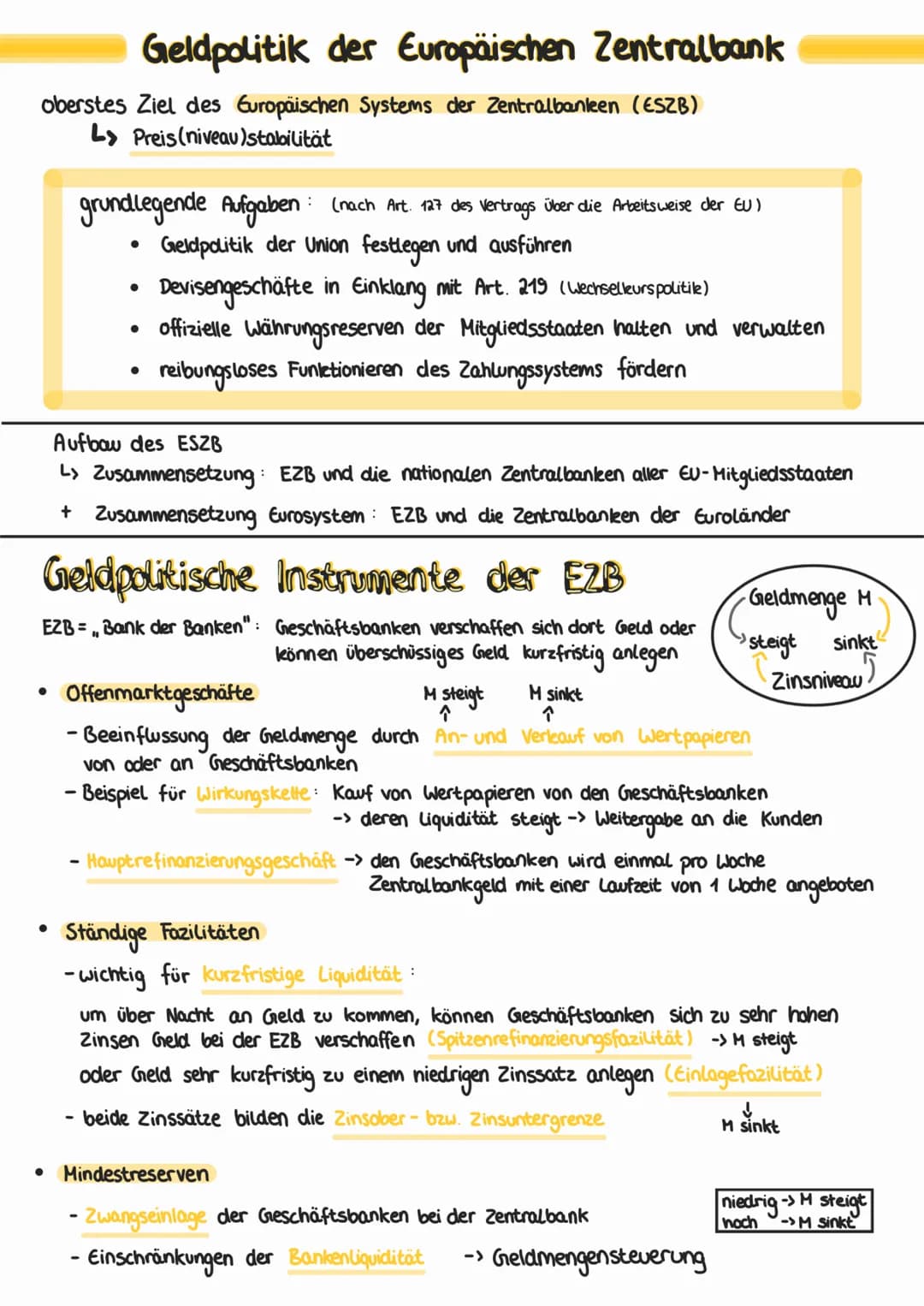 # Geldpolitik der Europäischen Zentralbank

oberstes Ziel des Europäischen Systems der Zentralbanleen (ESZB)
L› Preis (niveau) stabilität

g