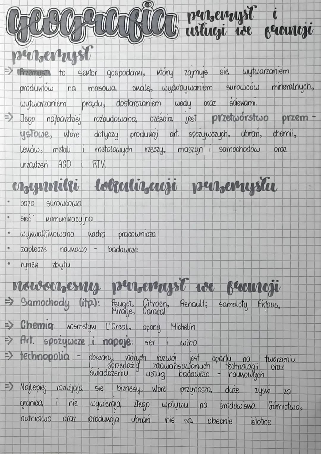 # Geografica

przemyst

# przemyst i
usługi we francji

=> Przemysł to sektor gospodansi, który zajmuje się wytwarzaniem
produktów na masowa