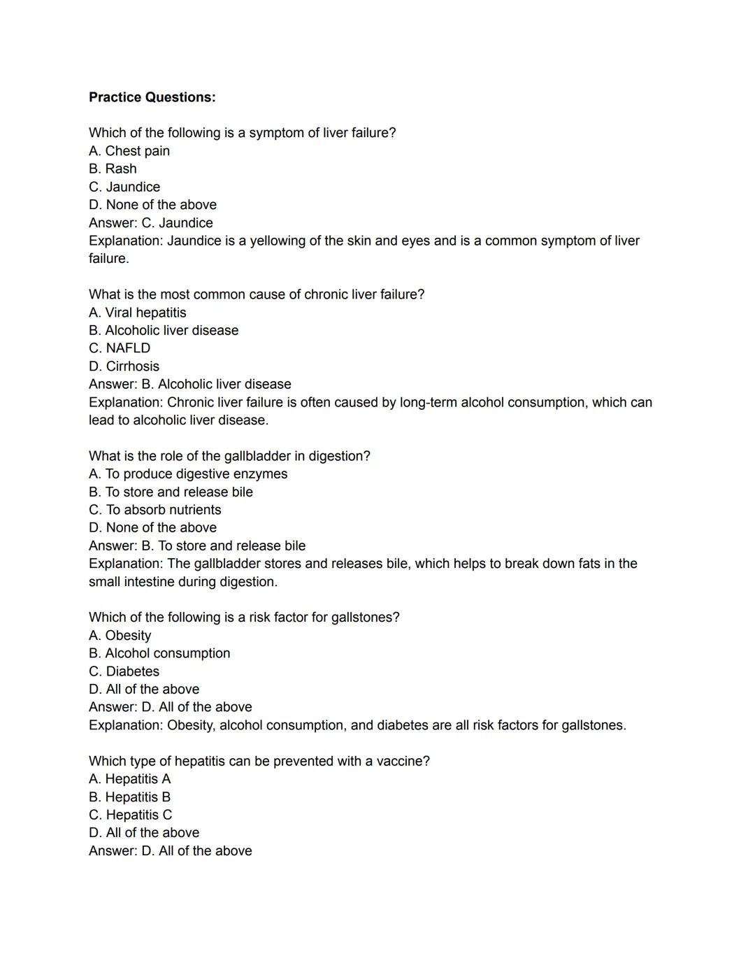 Liver Function and Anatomy:
The liver is the largest organ in the body and plays a vital role in many bodily functions,
including:
- Metabol