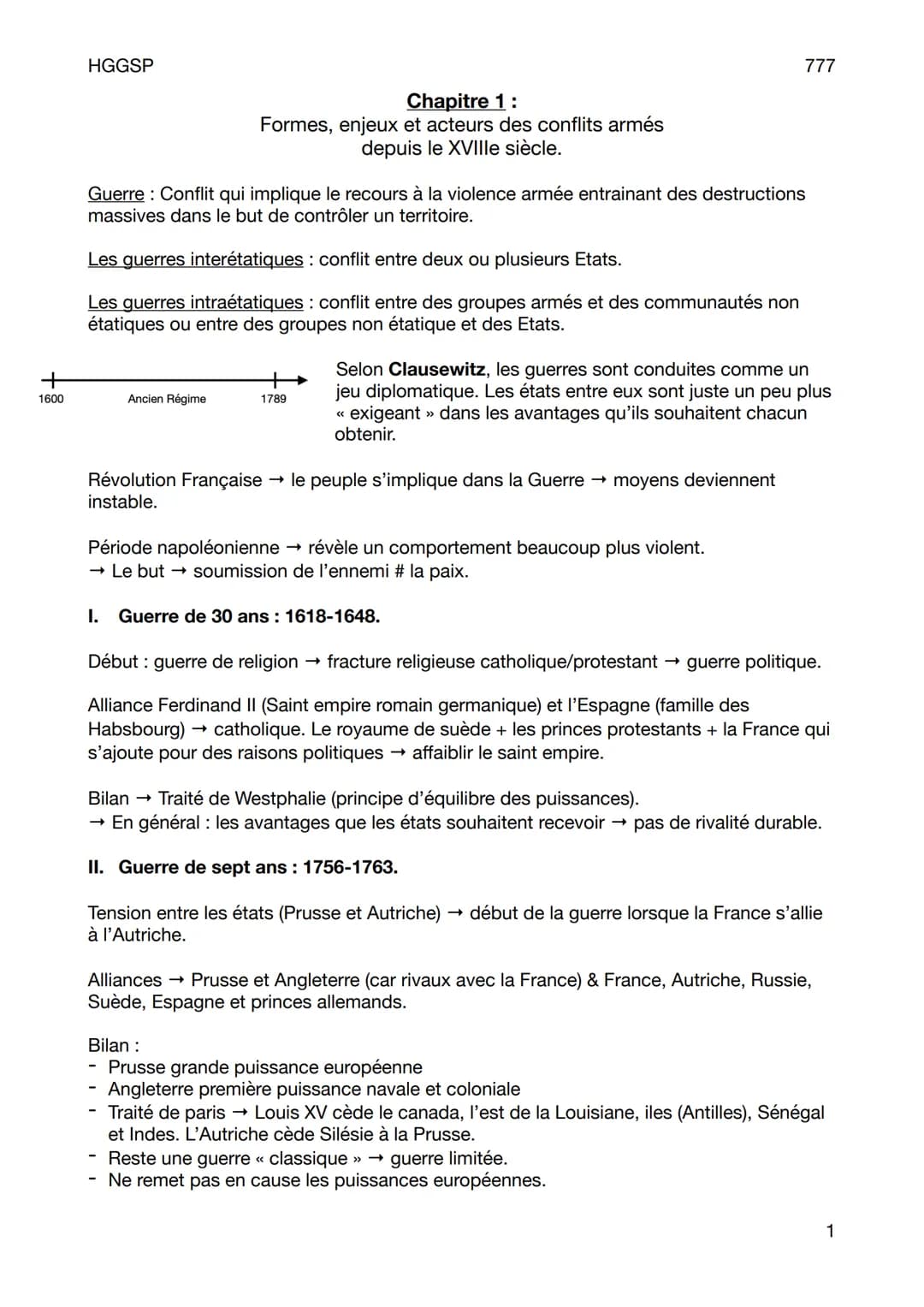 HGGSP
777

Chapitre 1:
Formes, enjeux et acteurs des conflits armés
depuis le XVIIIe siècle.

Guerre: Conflit qui implique le recours à la v
