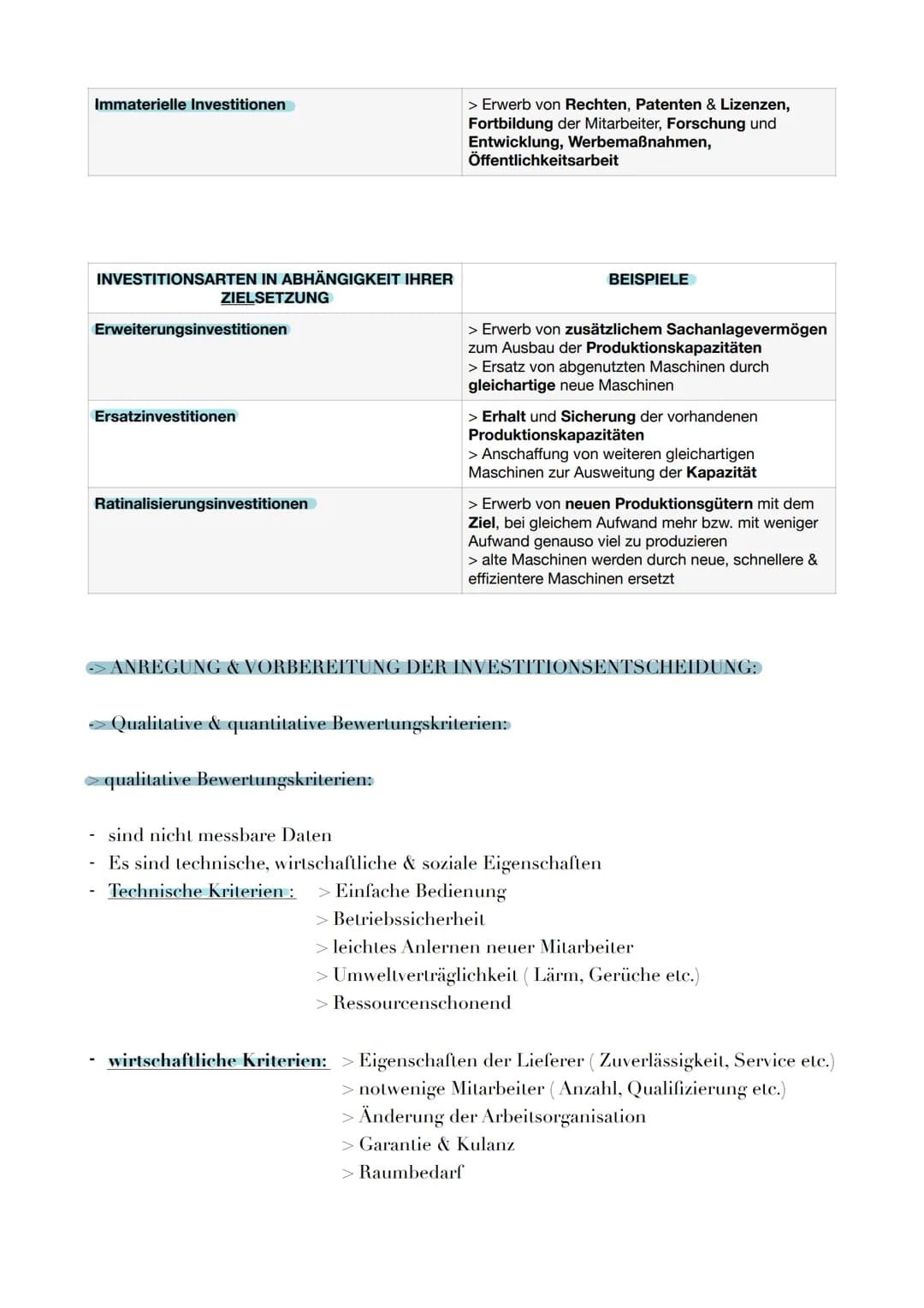# INVESTITIONEN:

→ Definition:

> Investitionen sind die Verwendung von Finanzmitteln zur Beschaffung betrieblichen
Vermögens
> Investition
