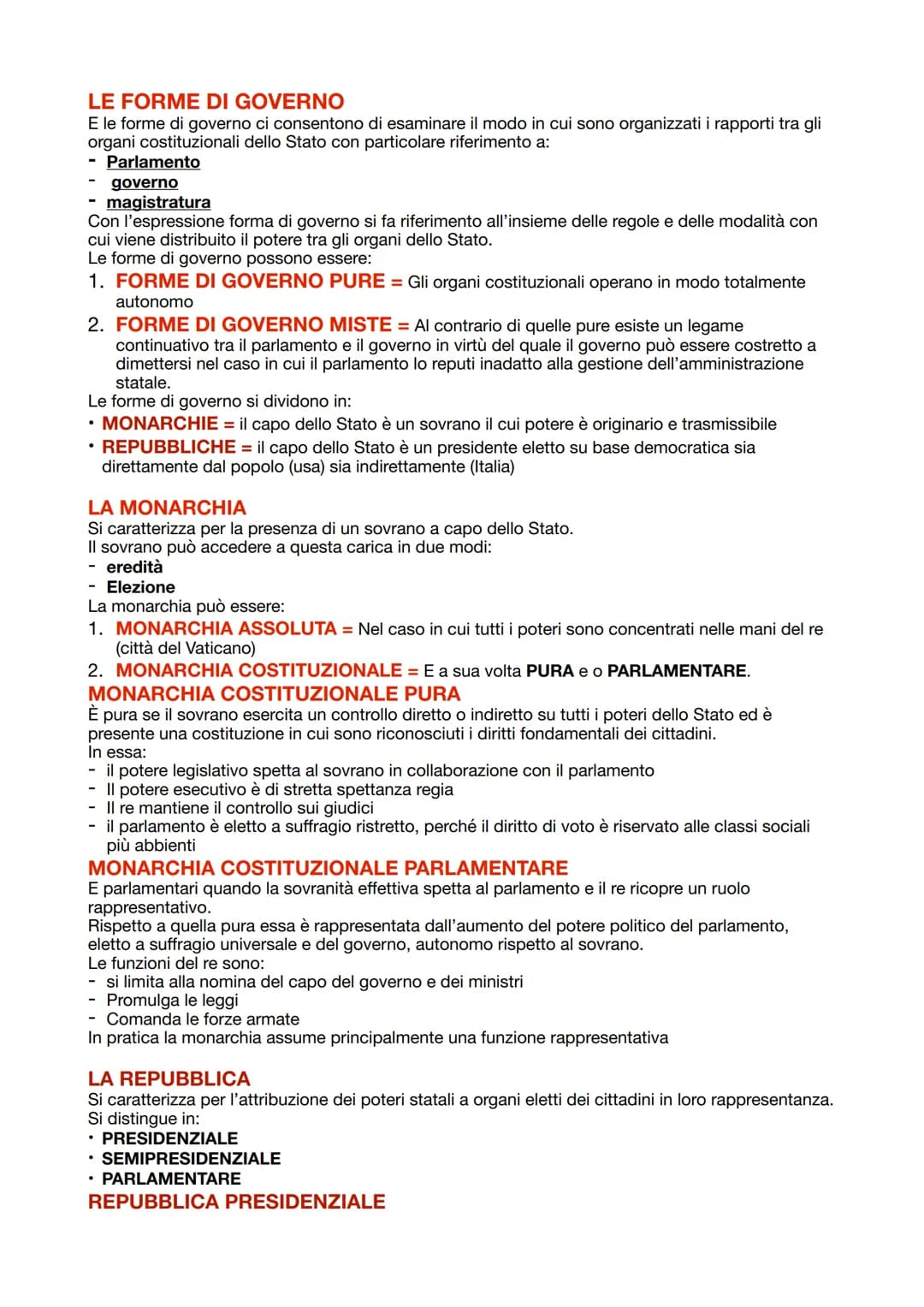 # LE FORME DI GOVERNO

E le forme di governo ci consentono di esaminare il modo in cui sono organizzati i rapporti tra gli
organi costituzio
