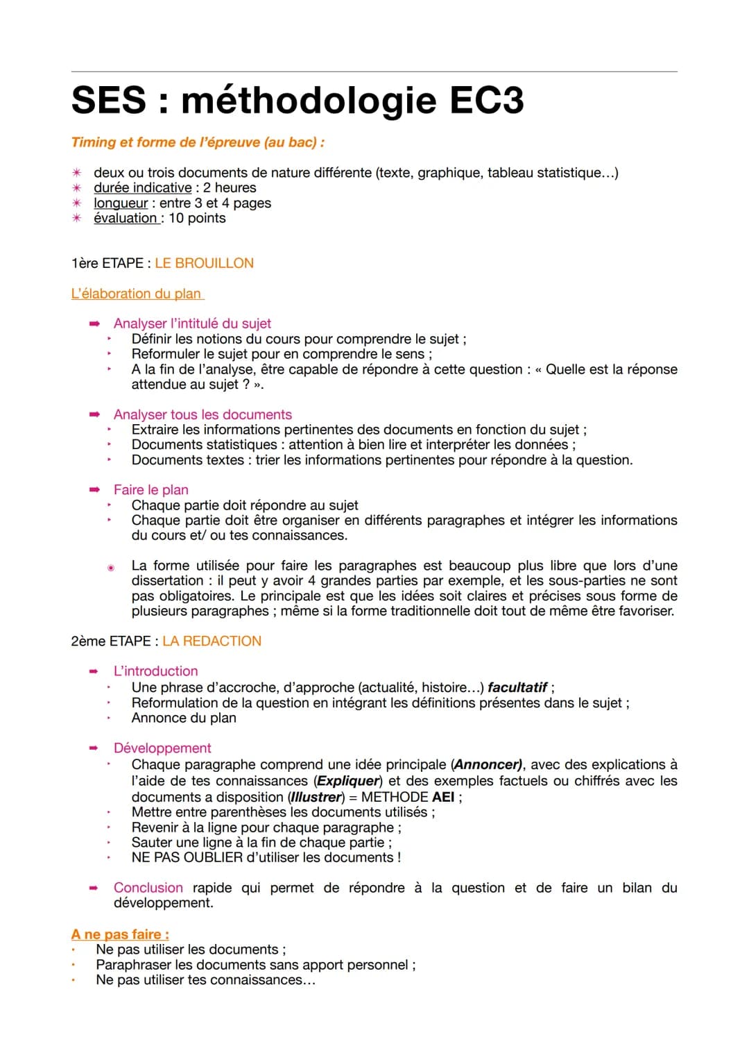 # SES: méthodologie EC3

Timing et forme de l'épreuve (au bac):

*   deux ou trois documents de nature différente (texte, graphique, tableau
