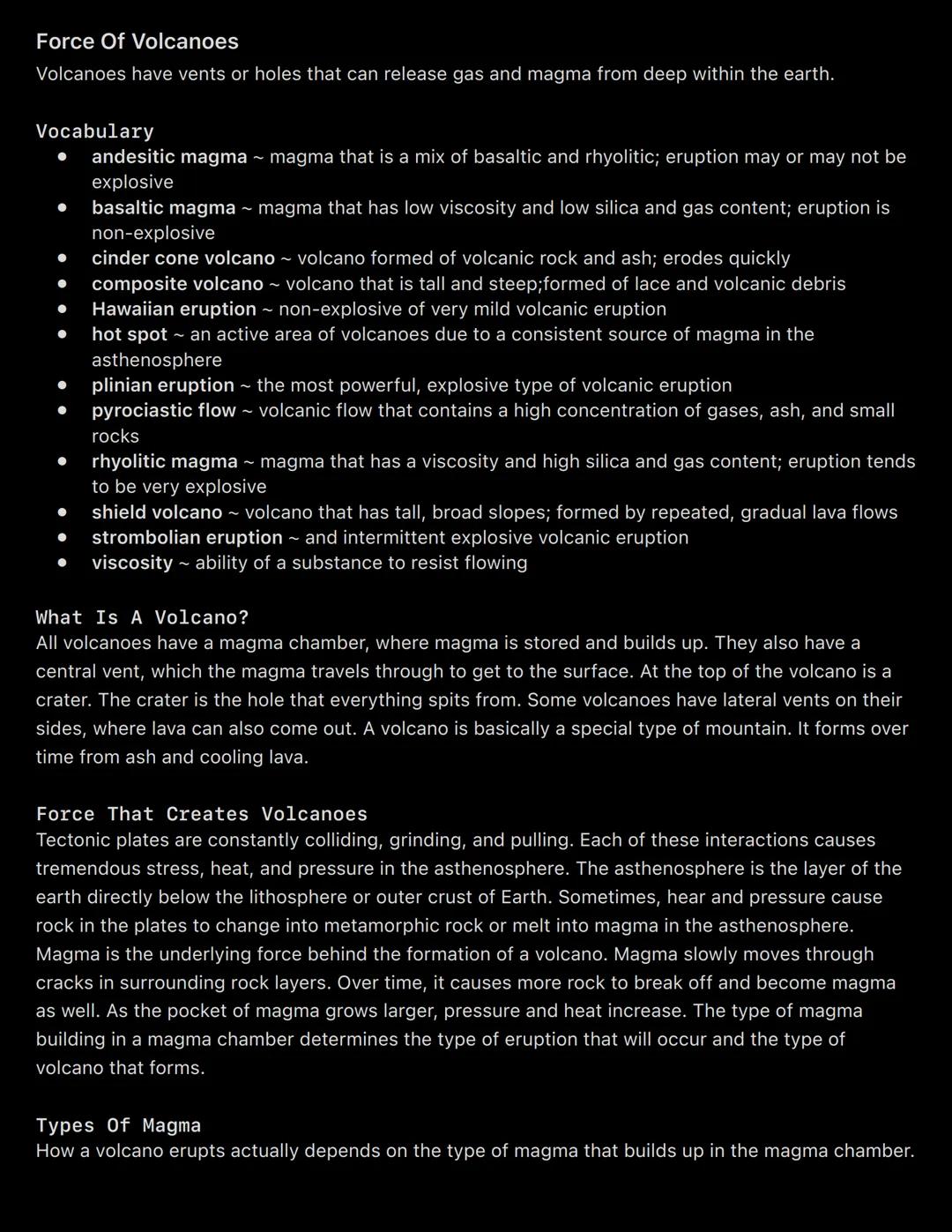 # Force Of Volcanoes

Volcanoes have vents or holes that can release gas and magma from deep within the earth.

Vocabulary

*   andesitic ma