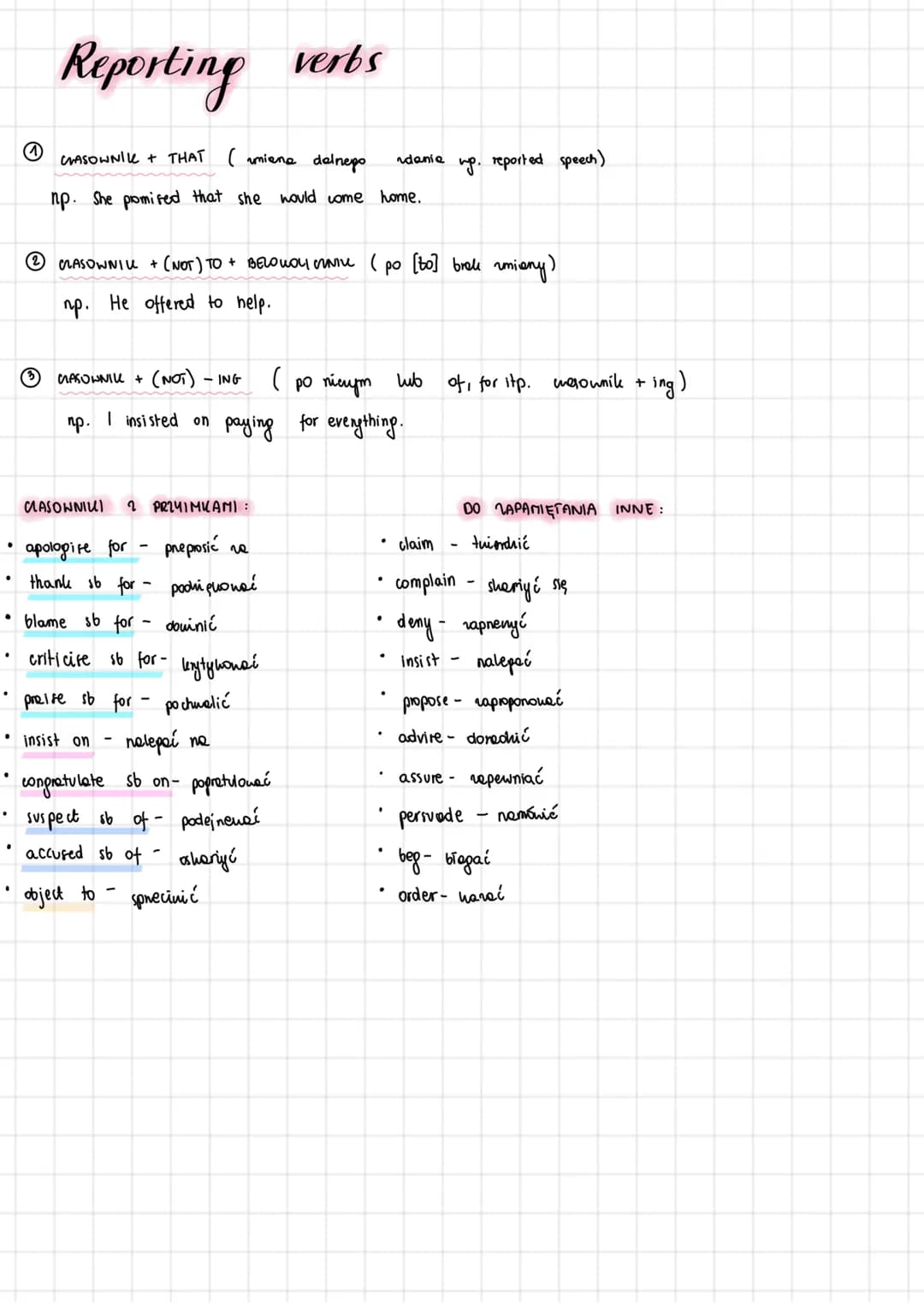 # Reported Speech

① GO4 MASOWNIK WPRONADIAJĄCY W MASIE PRESENT SIMPLE LUB PRESENT PERFECT TO BRAU ZMIANY

np. She says.... He has said...

